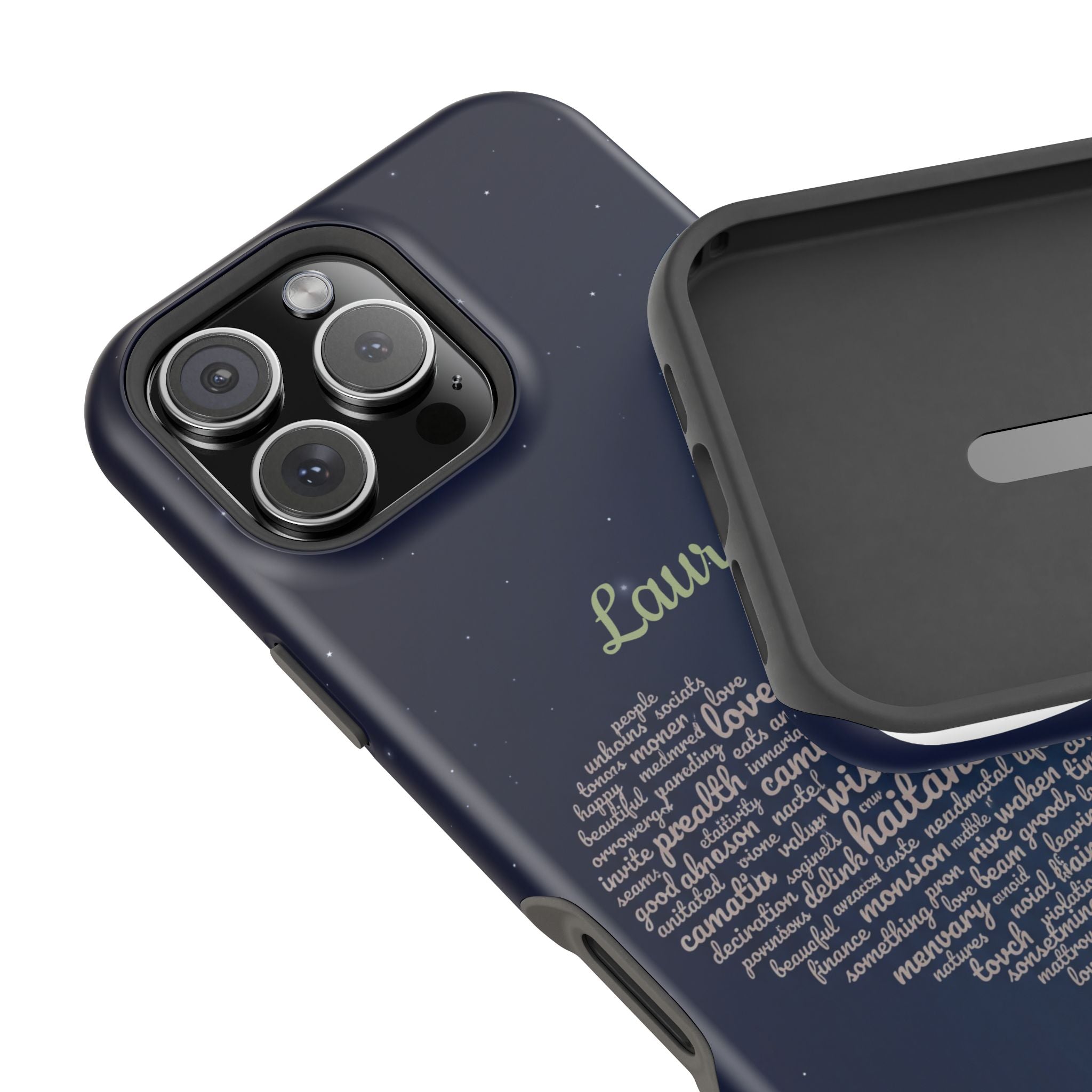 Personalized Teacher Heart Word Art Phone Case — Navy Wireless Charging Cover