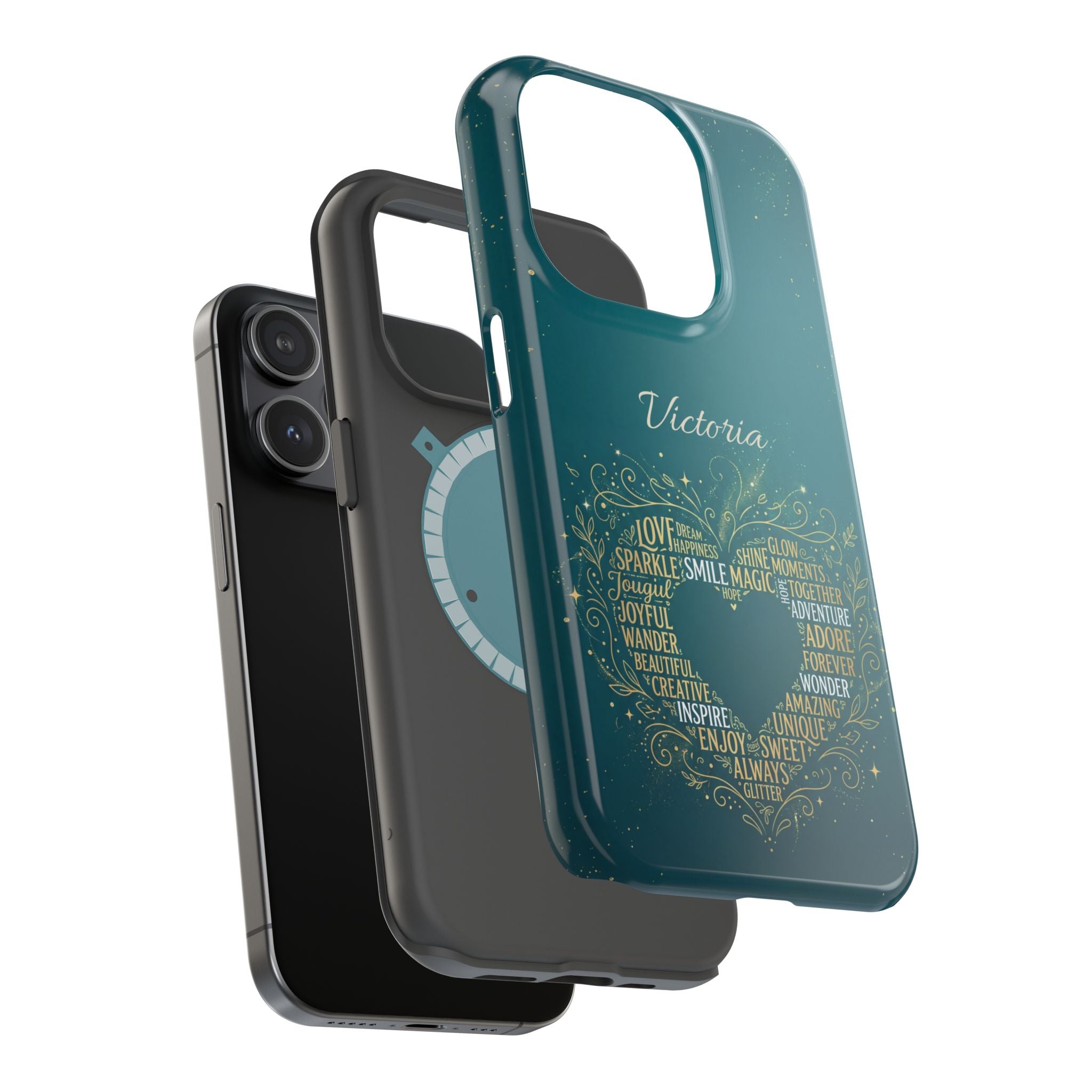 Personalized Teacher Heart Word Art Phone Case — Impact-Resistant Wireless Charging Cover