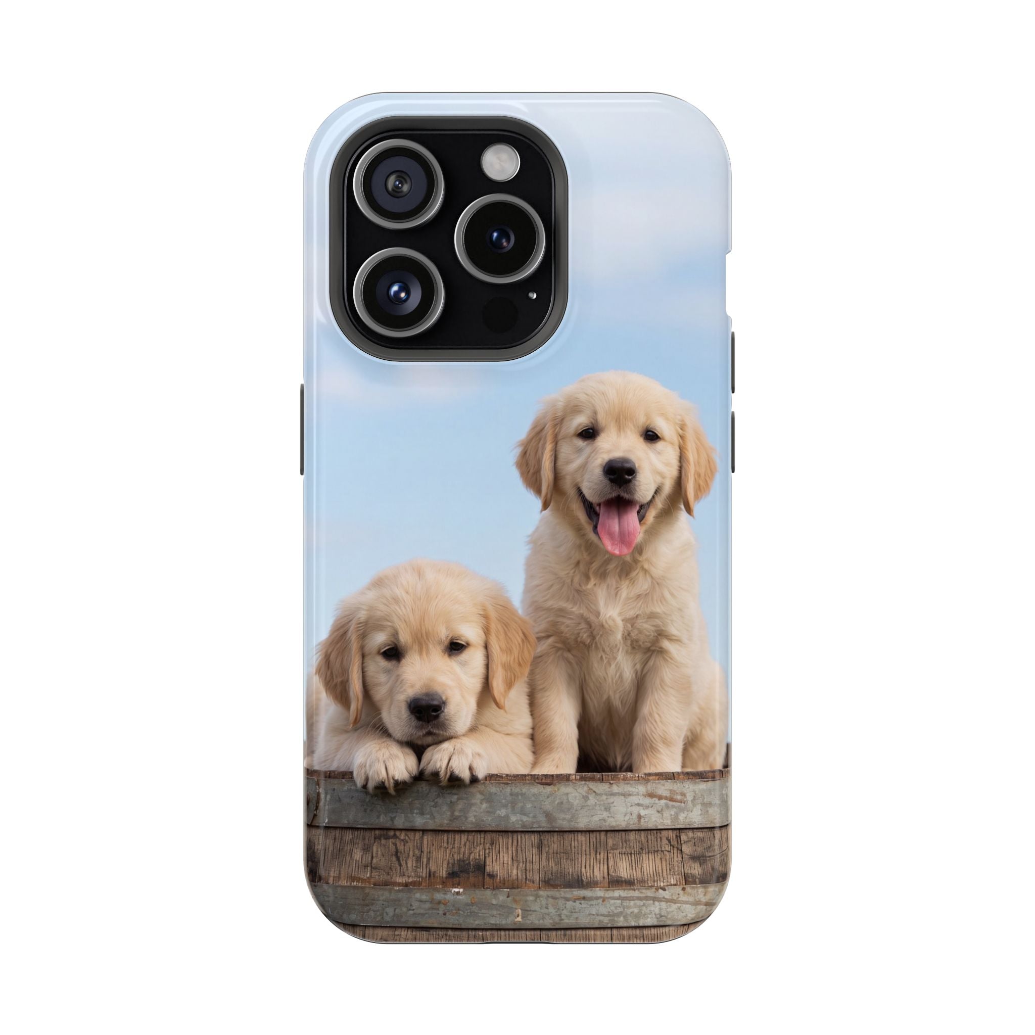 Golden Retriever Puppy Duo Phone Case — Impact-Resistant Wireless Charging Cover
