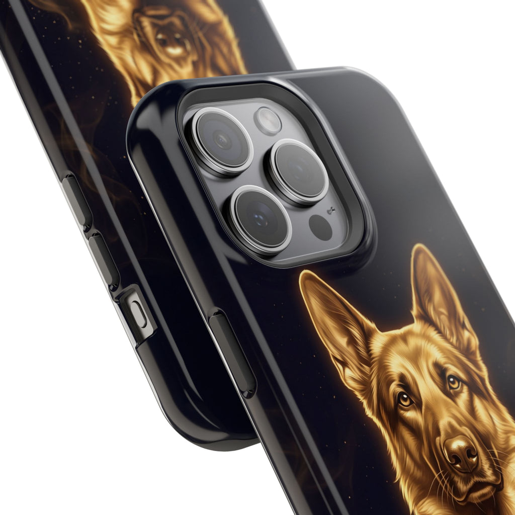 German Shepherd Phone Case | Personalized Gold Glow Art — Tough Magnetic Case with Wireless Charging