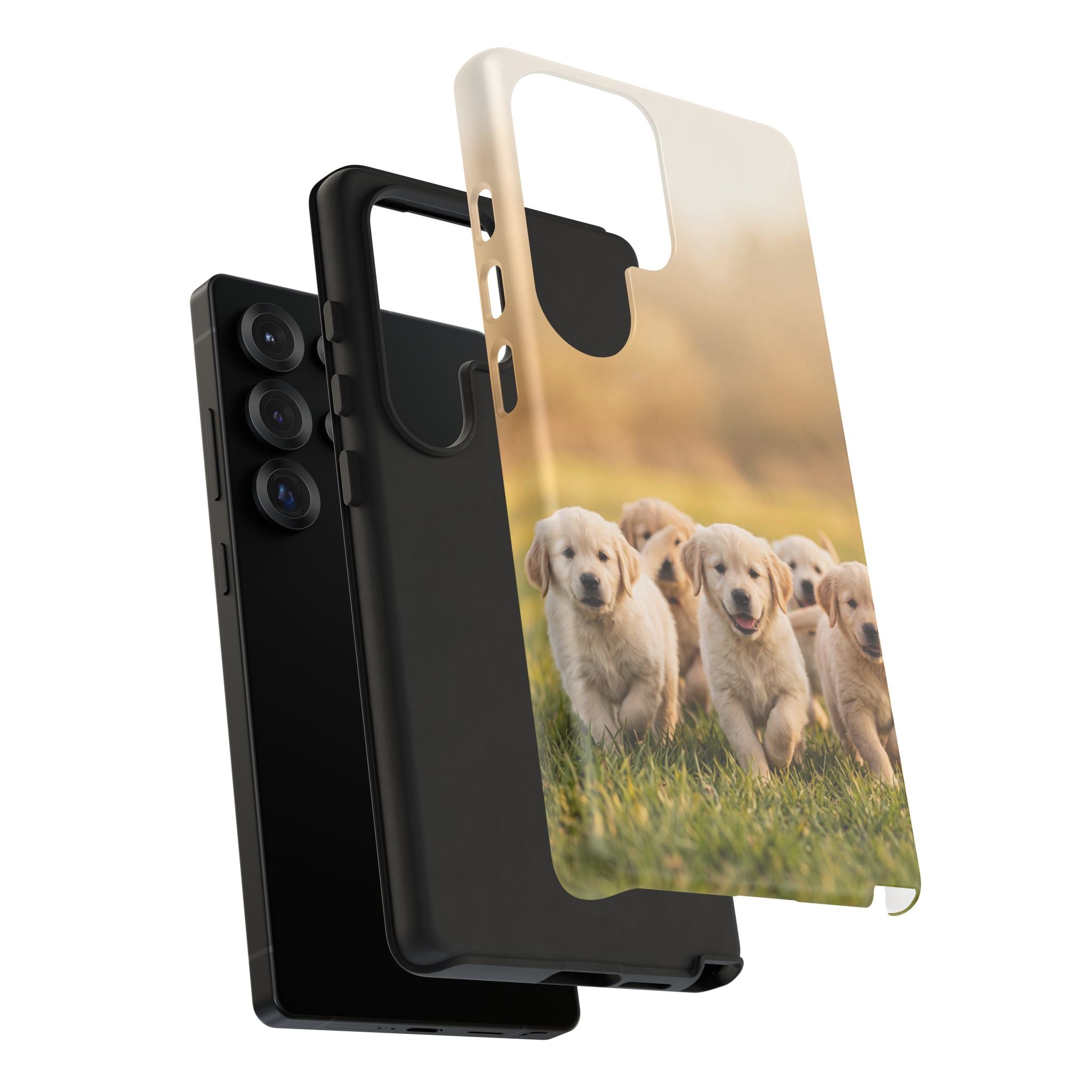 Golden Retriever Puppies Phone Case | Playful Puppy Pack Running in Grass | iPhone & Samsung