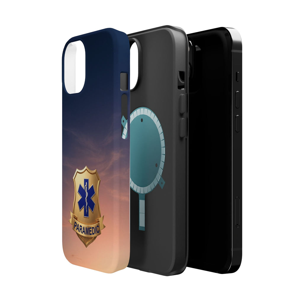 Gold Paramedic Badge Sunset Sky Phone Case — Magnetic Wireless Charging Cover