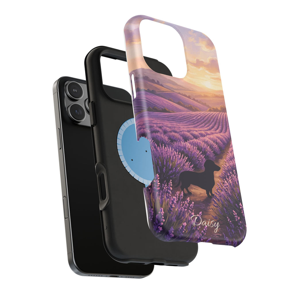 Personalized Dachshund Lavender Field Phone Case — Wireless Charging Cover