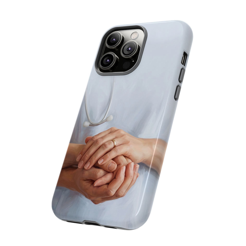Nurse's Comforting Hands Phone Case | Caring Hands & Stethoscope Illustration | iPhone & Samsung