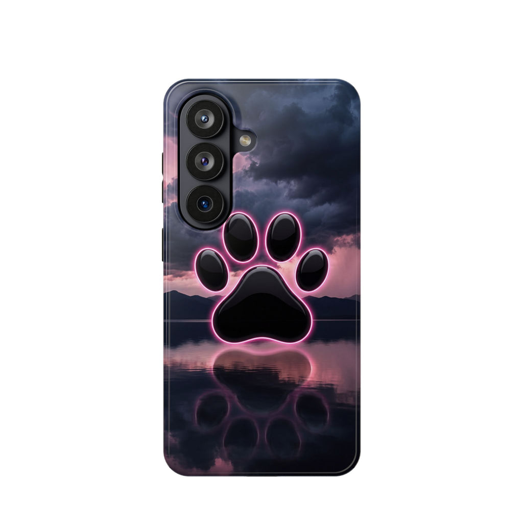 Neon Paw Print Phone Case — Impact-Resistant Wireless Charging Cover