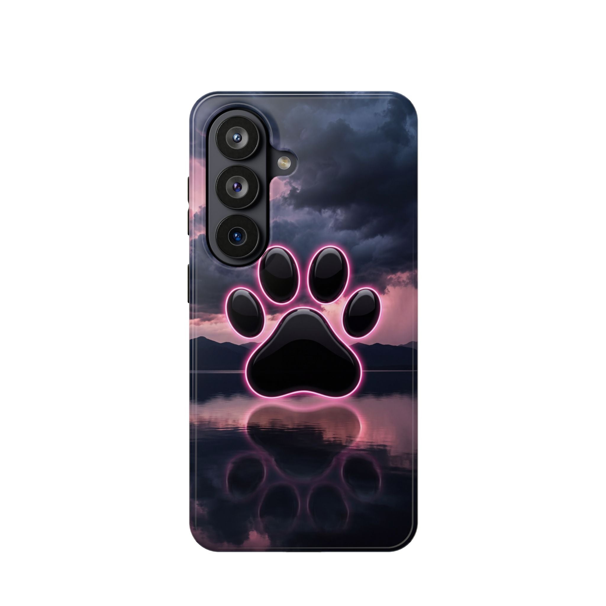 Neon Paw Print Phone Case — Impact-Resistant Wireless Charging Cover