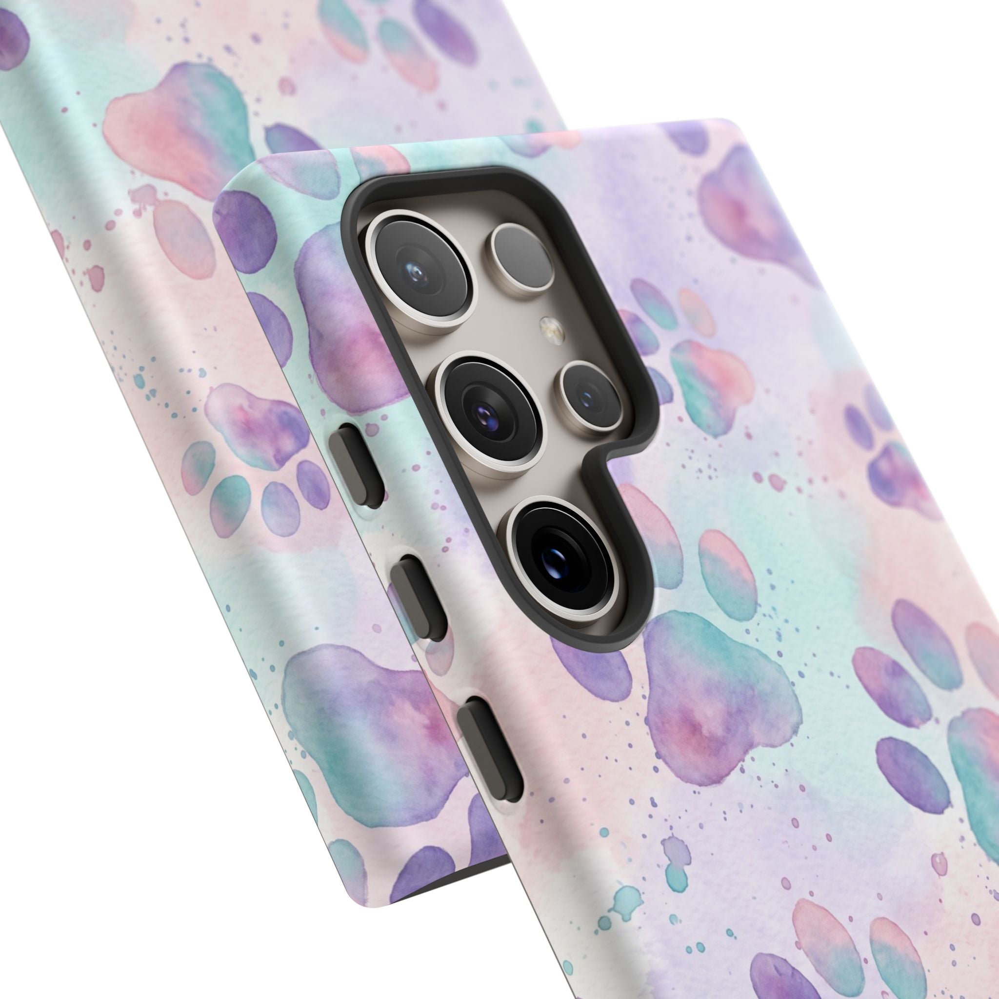 Watercolor Paw Print Phone Case | Pastel Purple, Teal & Pink Artistic Pattern | Samsung & iPhone