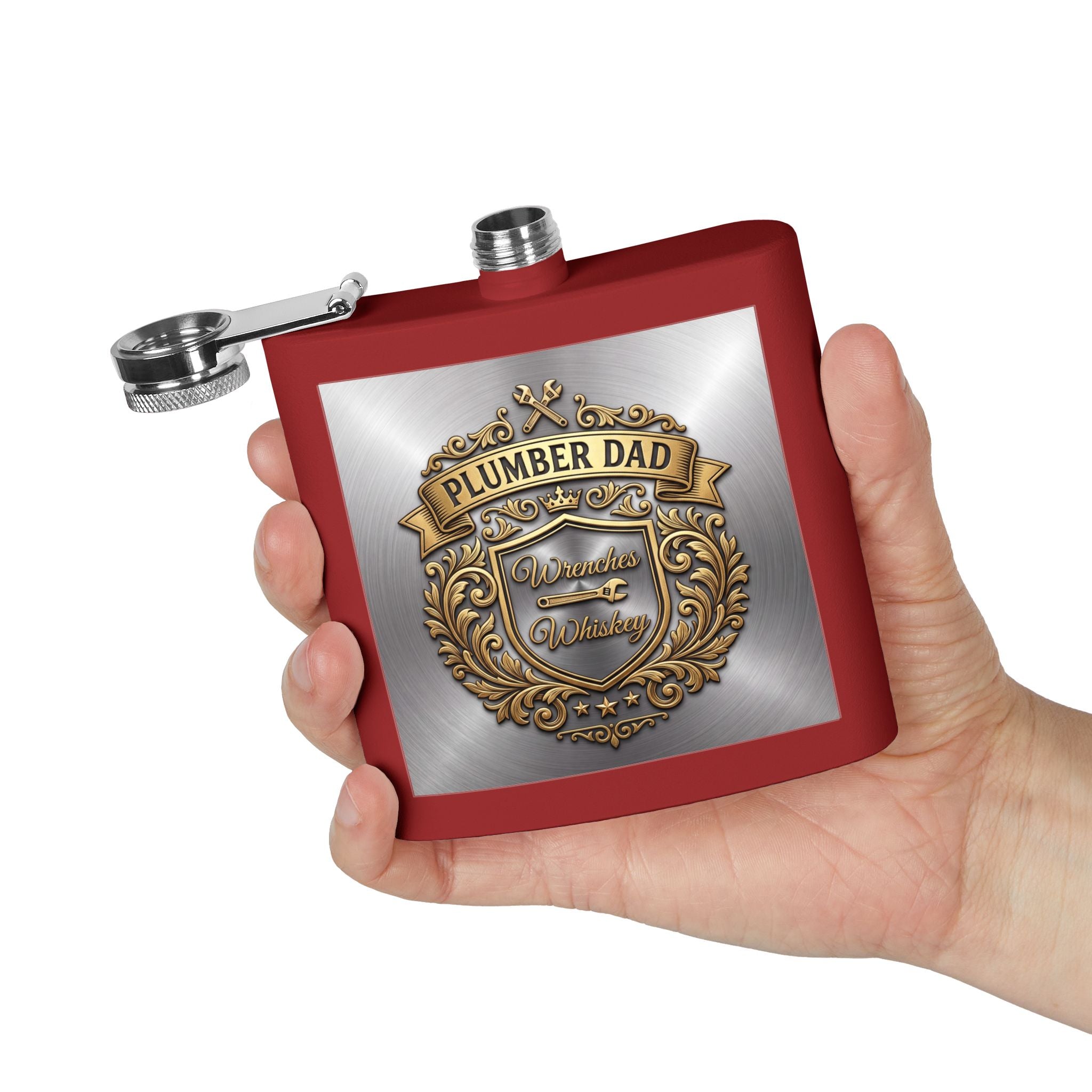 Flask — "Plumber Dad: Wrenches & Whiskey" 6oz Stainless Steel Hip Flask
