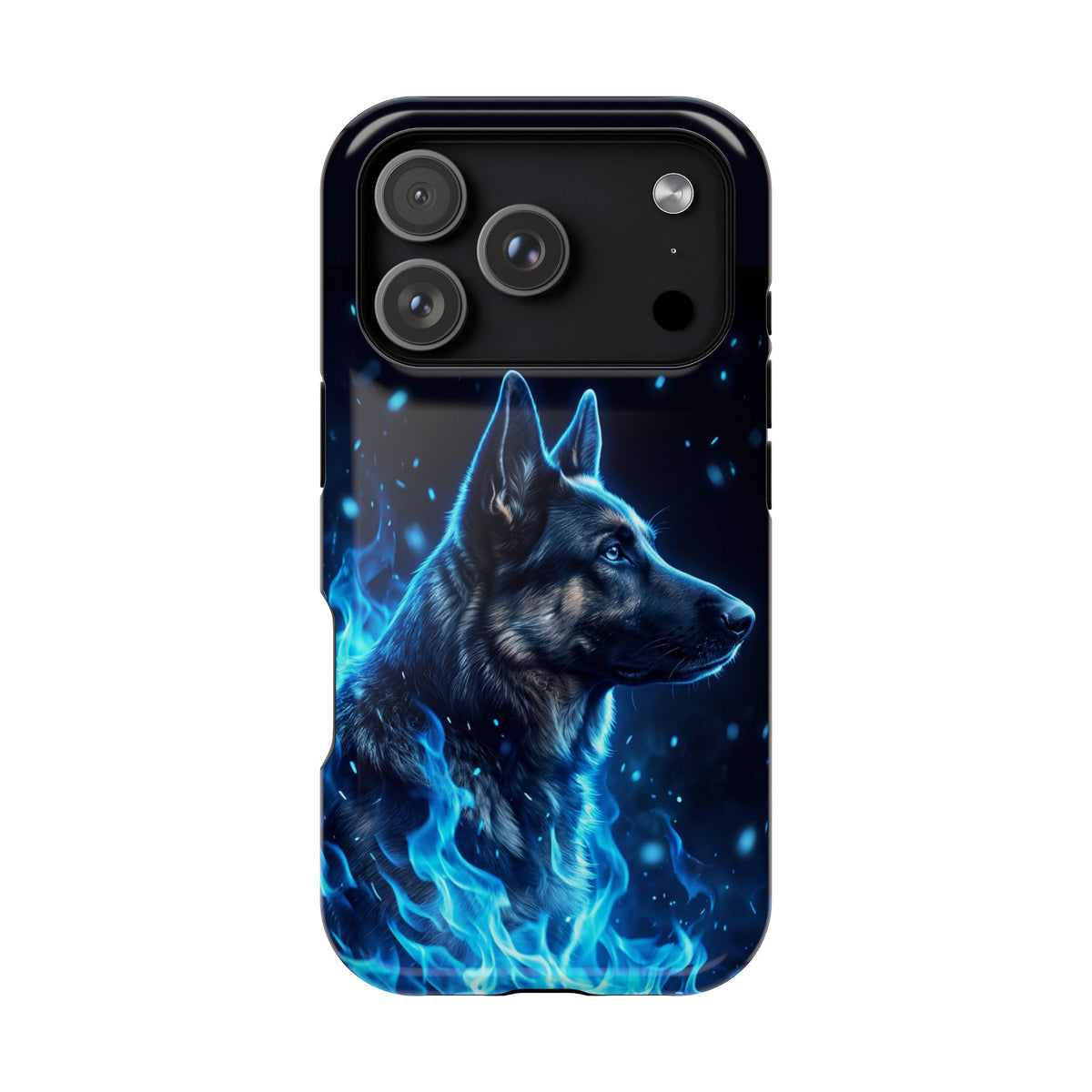 German Shepherd Phone Case | Blue Flame Art — Tough Magnetic Case with Wireless Charging