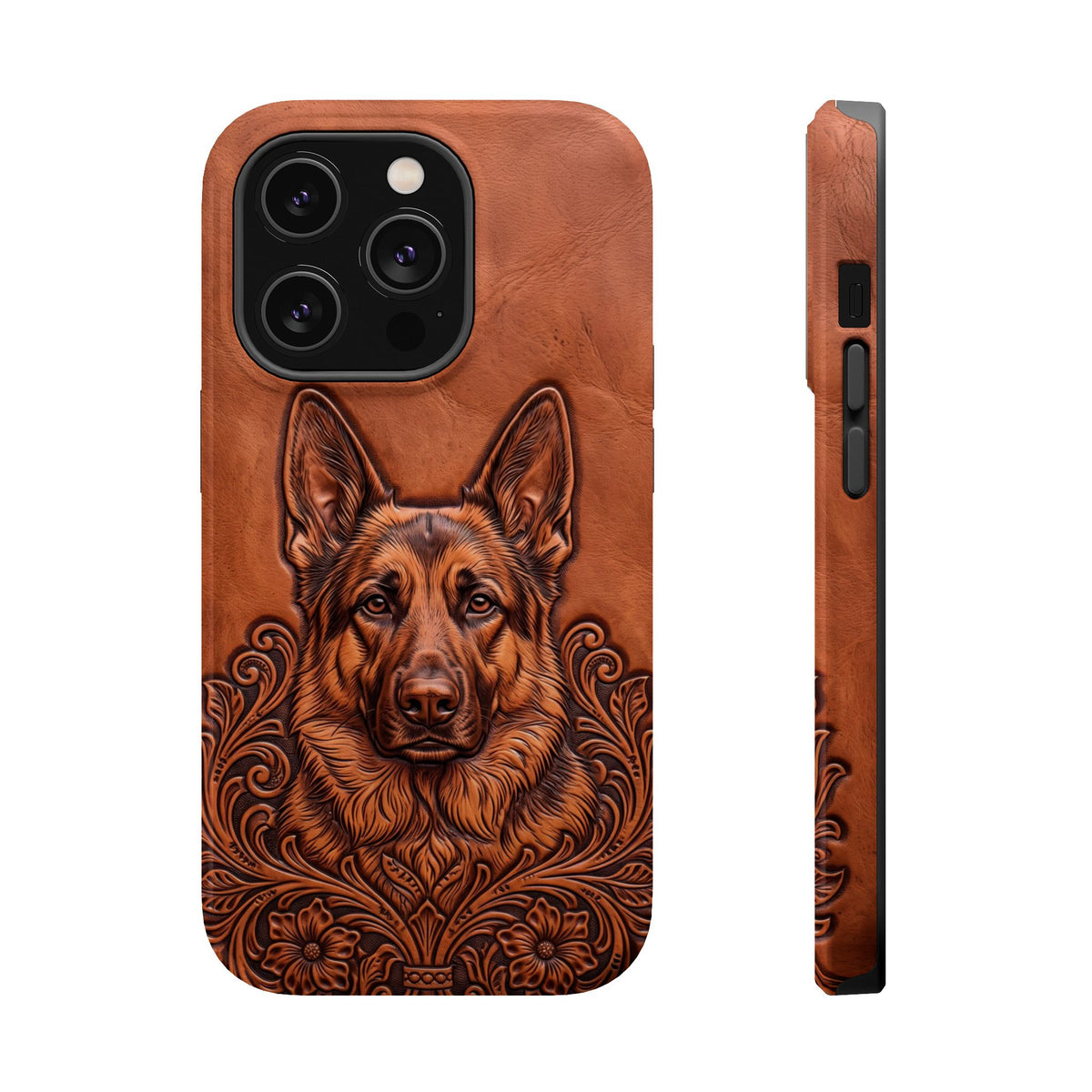 German Shepherd Phone Case | Western Tooled Art — Tough Magnetic Case with Wireless Charging