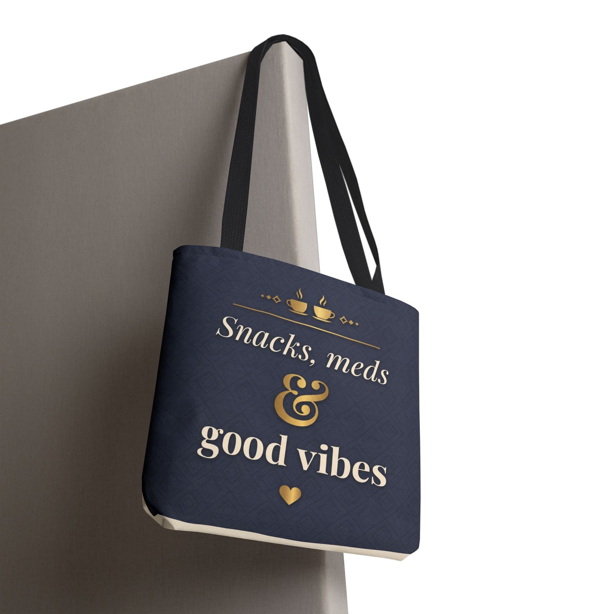 Snacks Meds & Good Vibes Tote | Funny Nurse Gift Tote Bag | Healthcare Worker Humour Gift | Premium Polyester Carry-All