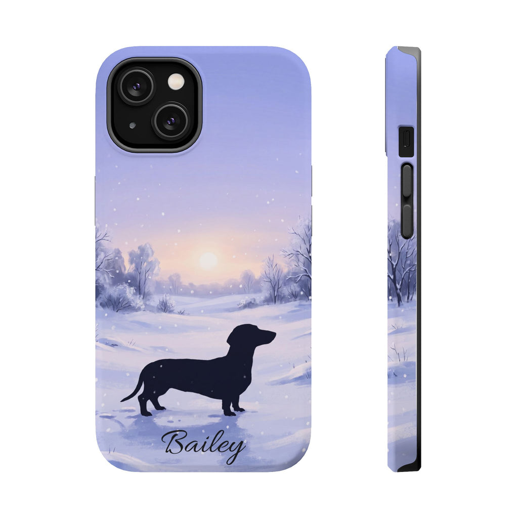 Personalized Dachshund Winter Snow Phone Case — Wireless Charging Cover