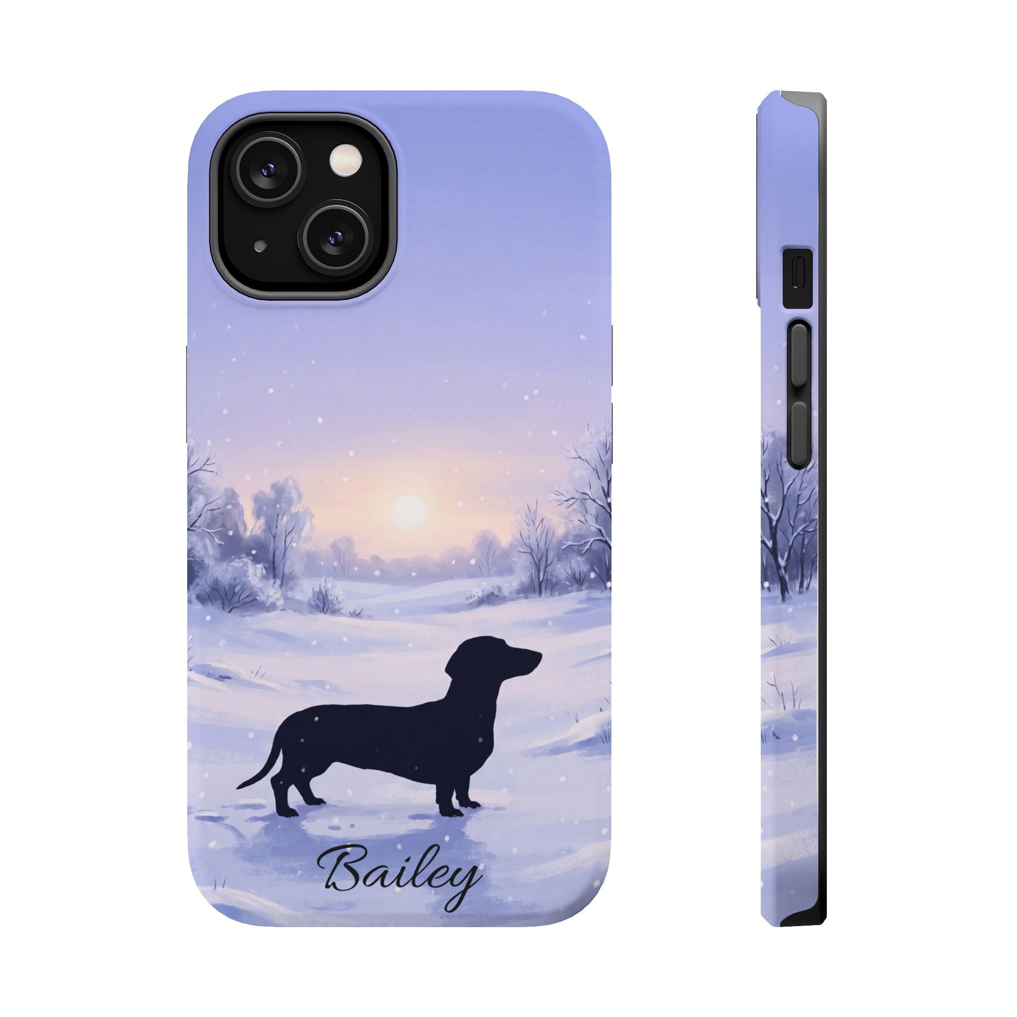 Personalized Dachshund Winter Snow Phone Case — Wireless Charging Cover