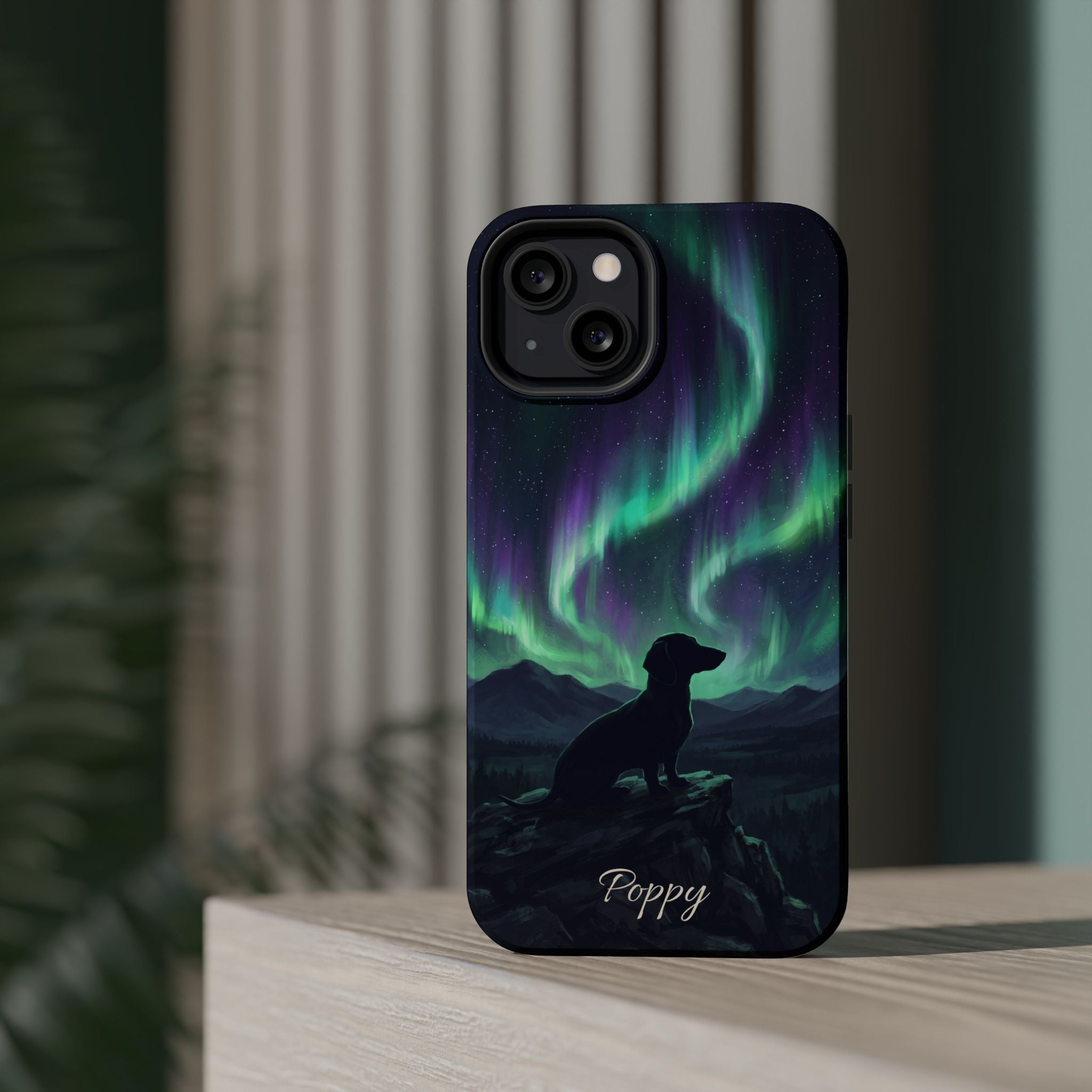 Personalized Dachshund Northern Lights Phone Case — Wireless Charging Cover