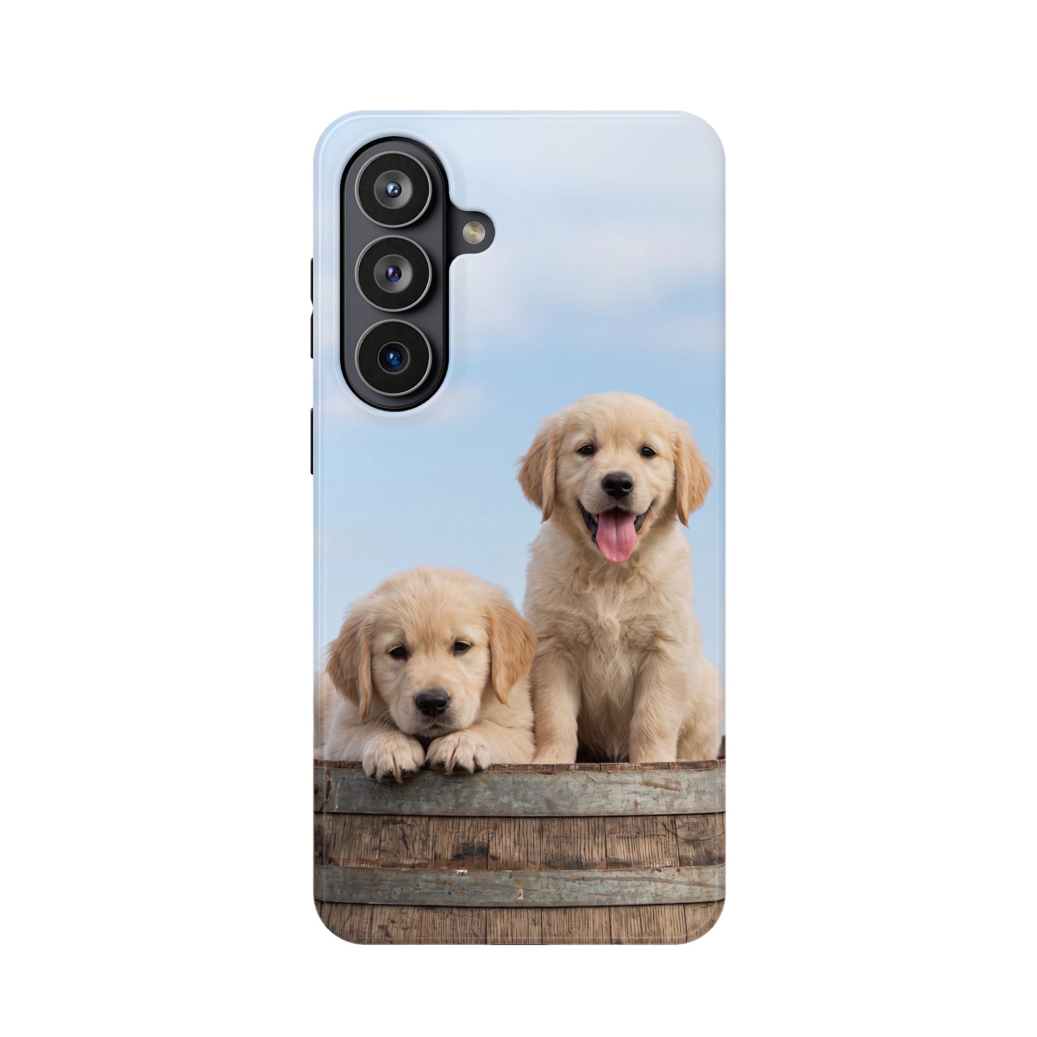 Golden Retriever Puppy Duo Phone Case — Impact-Resistant Wireless Charging Cover