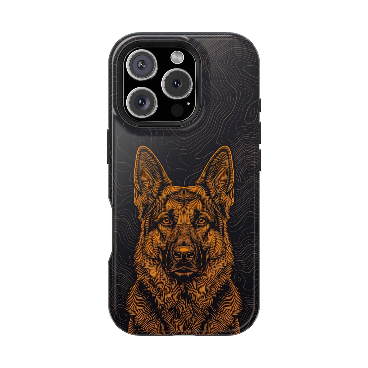 German Shepherd Phone Case | Topographic Line Art — Tough Magnetic Case with Wireless Charging