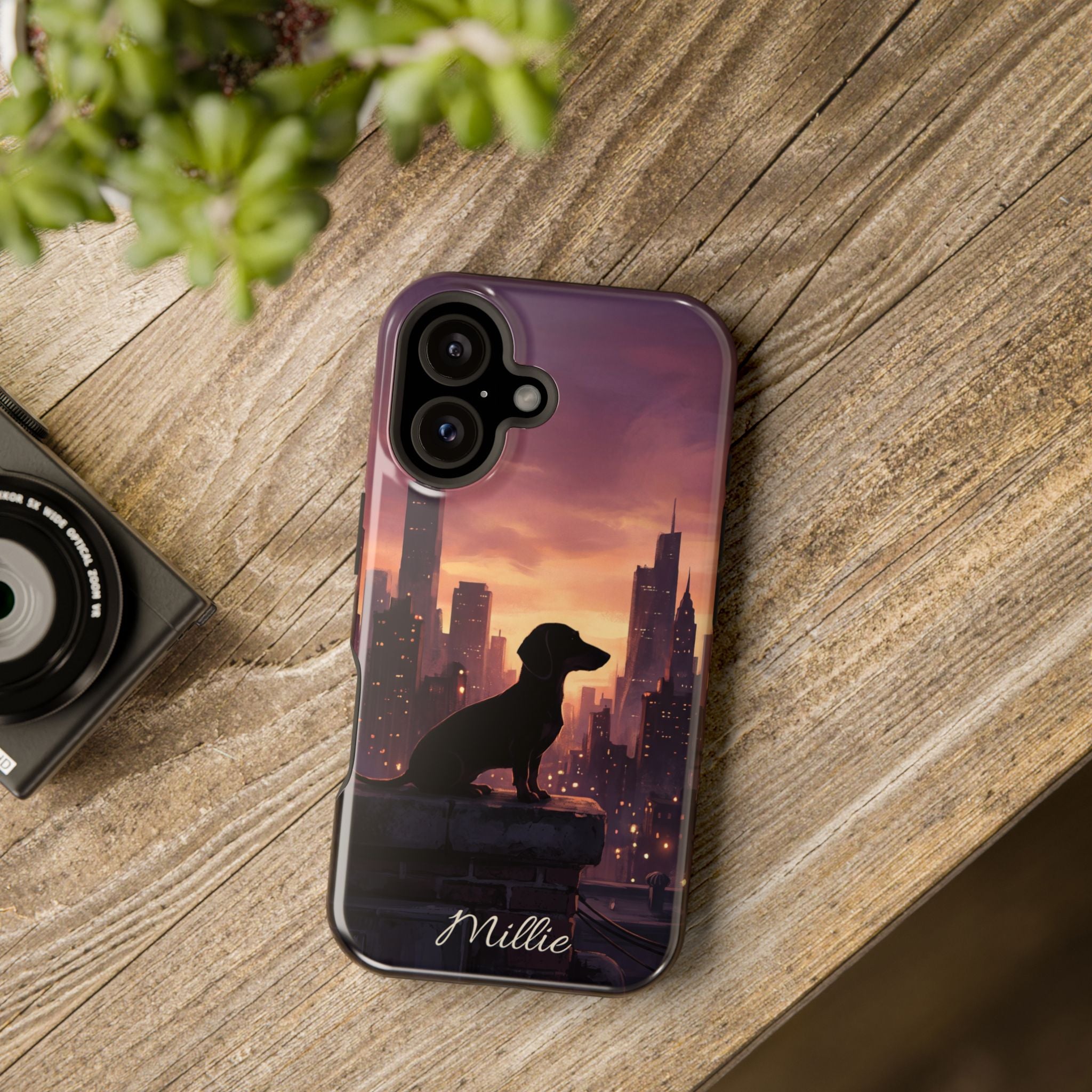 Personalized Dachshund City Skyline Phone Case — Wireless Charging Cover