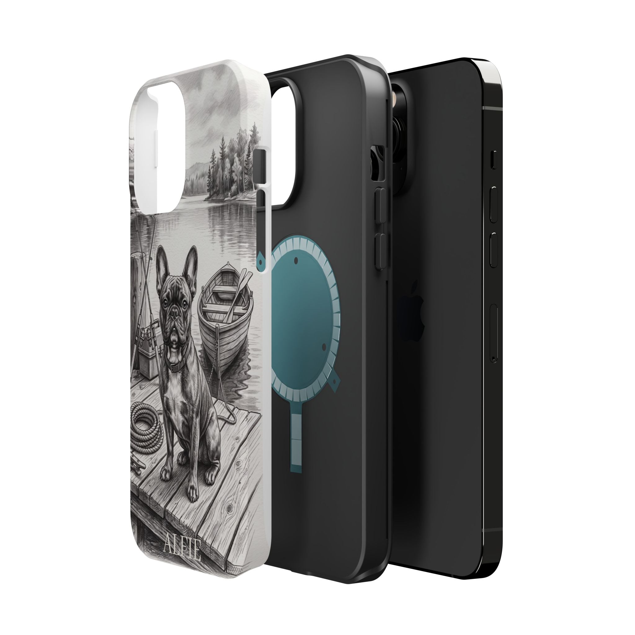 Personalized French Bulldog Lakeside Dock Phone Case — Wireless Charging Cover