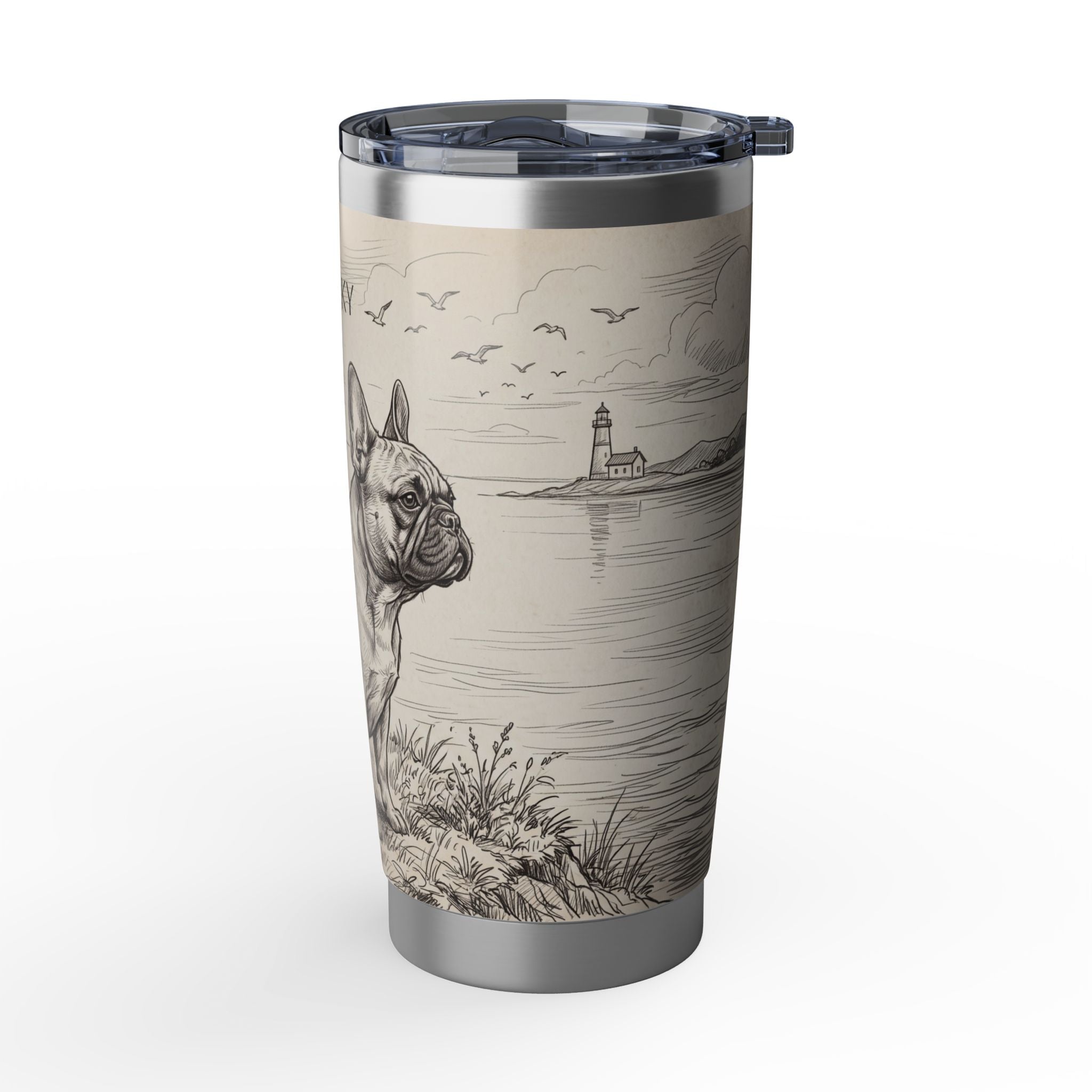 Nautical Frenchie Stainless Tumbler — 20 oz Personalized Travel Mug with Sailboat Harbour Design
