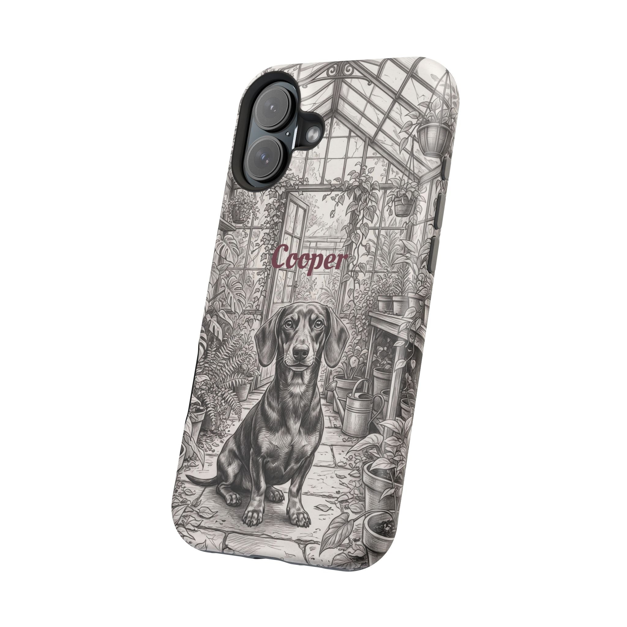 Personalized Dachshund Vintage Greenhouse Phone Case — Wireless Charging Cover