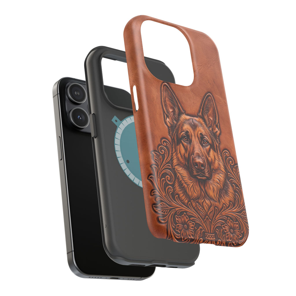 German Shepherd Phone Case | Western Tooled Art — Tough Magnetic Case with Wireless Charging