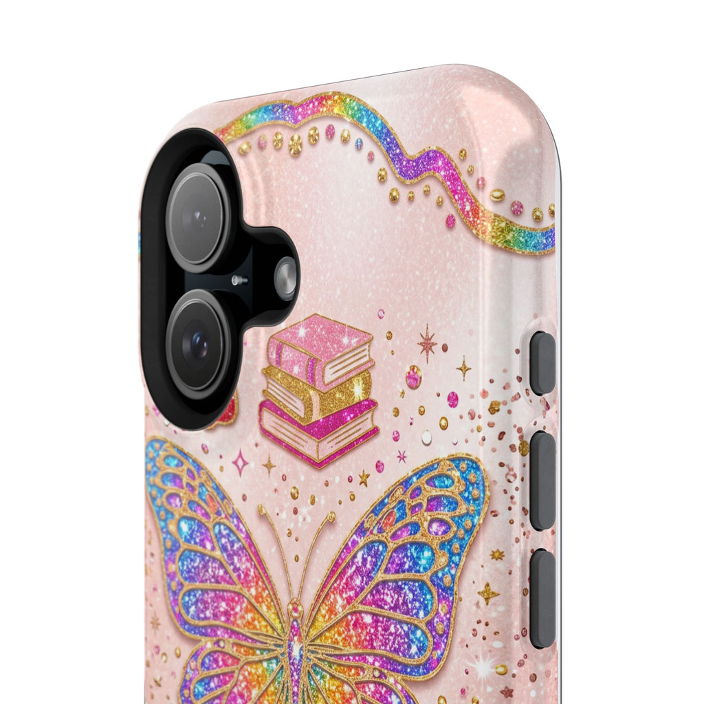 Blush Glitter Butterfly Personalized Teacher Phone Case — Wireless Charging Cover