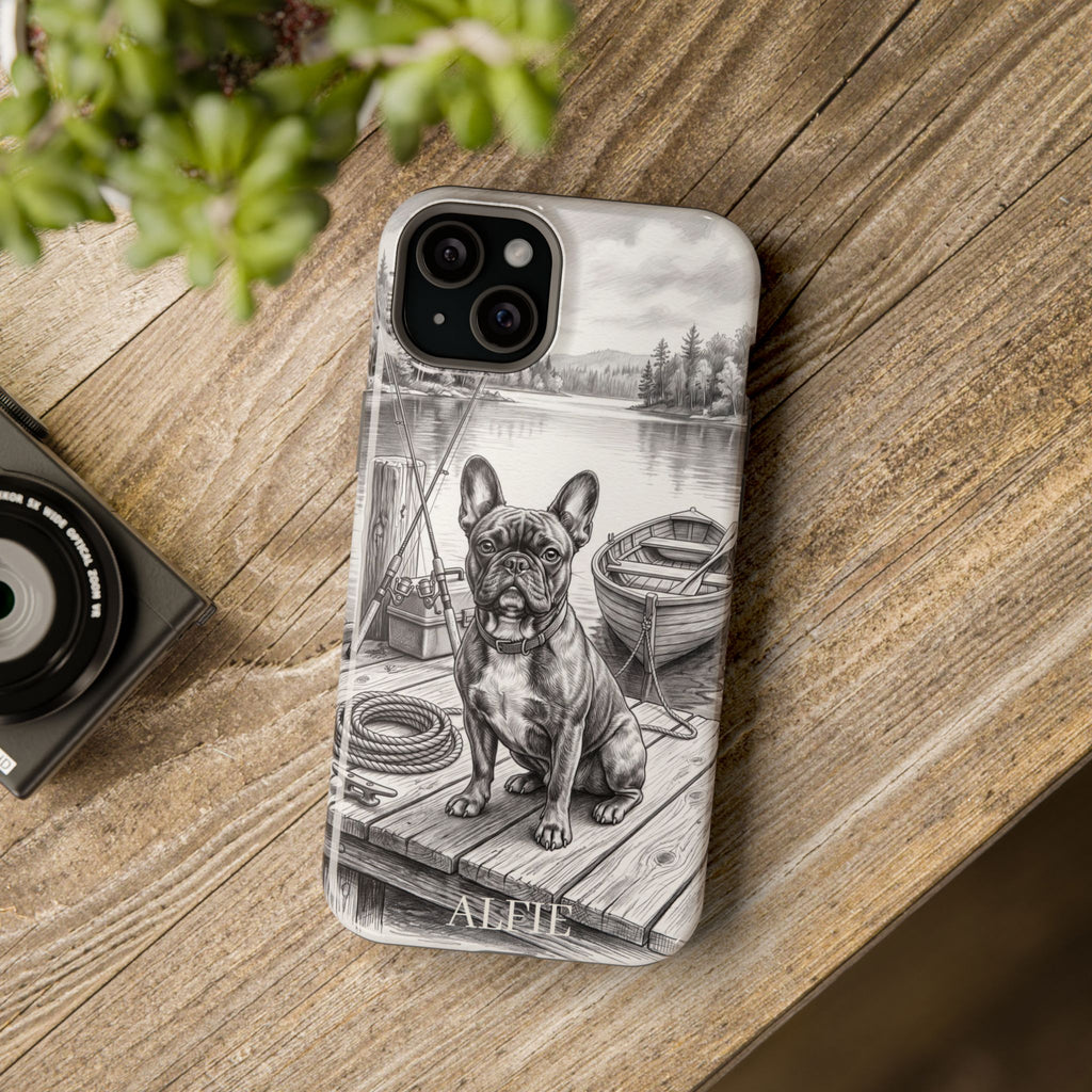 Personalized French Bulldog Lakeside Dock Phone Case — Wireless Charging Cover