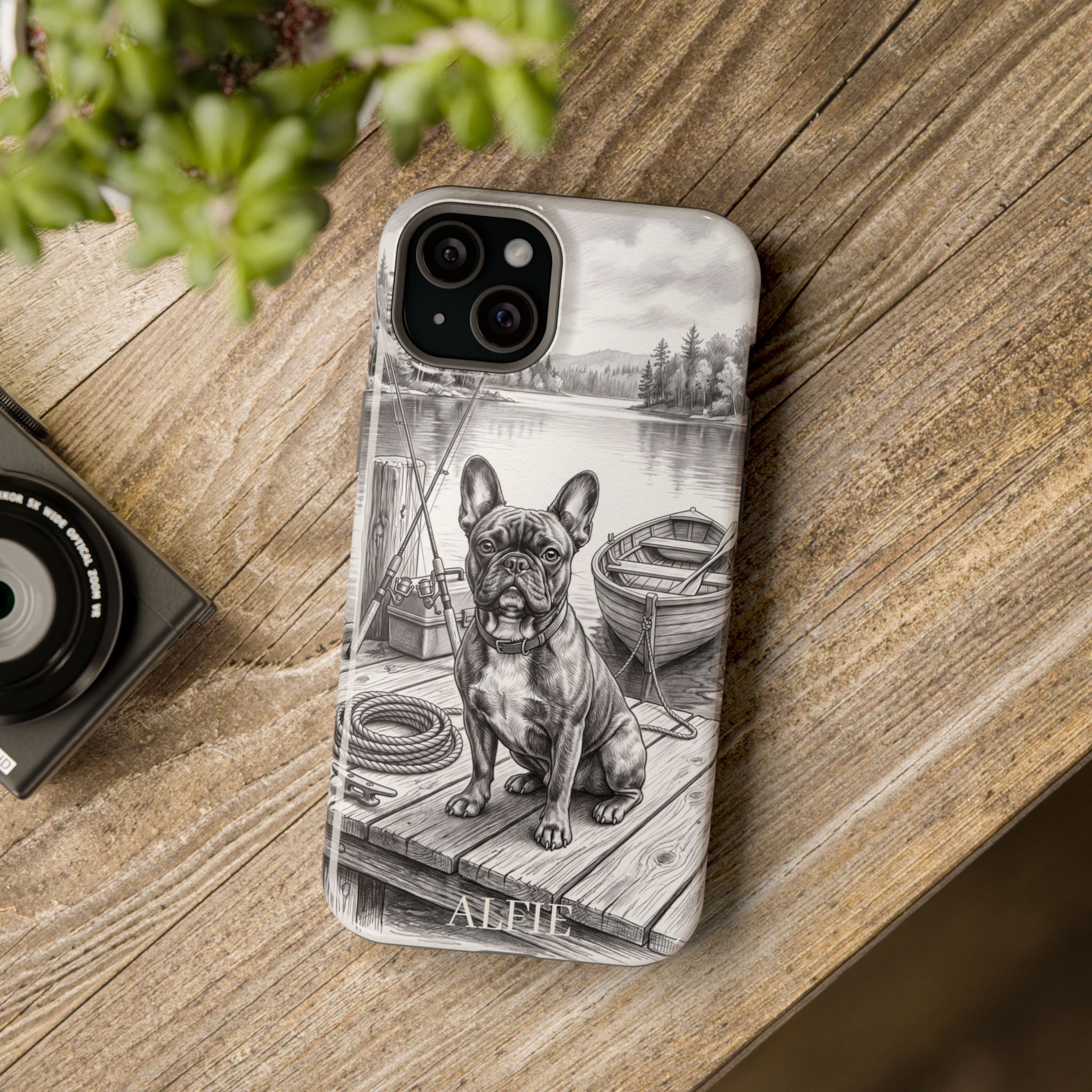 Personalized French Bulldog Lakeside Dock Phone Case — Wireless Charging Cover