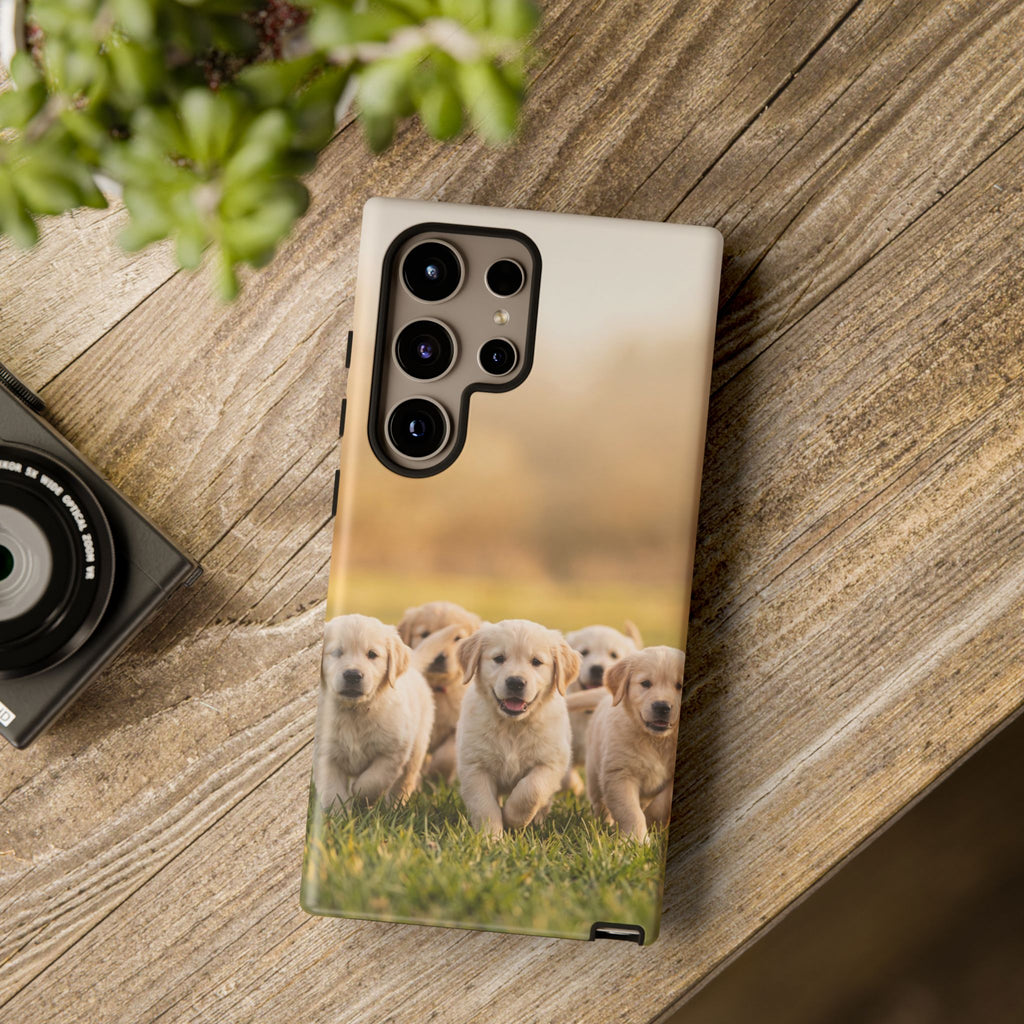 Golden Retriever Puppies Phone Case | Playful Puppy Pack Running in Grass | iPhone & Samsung