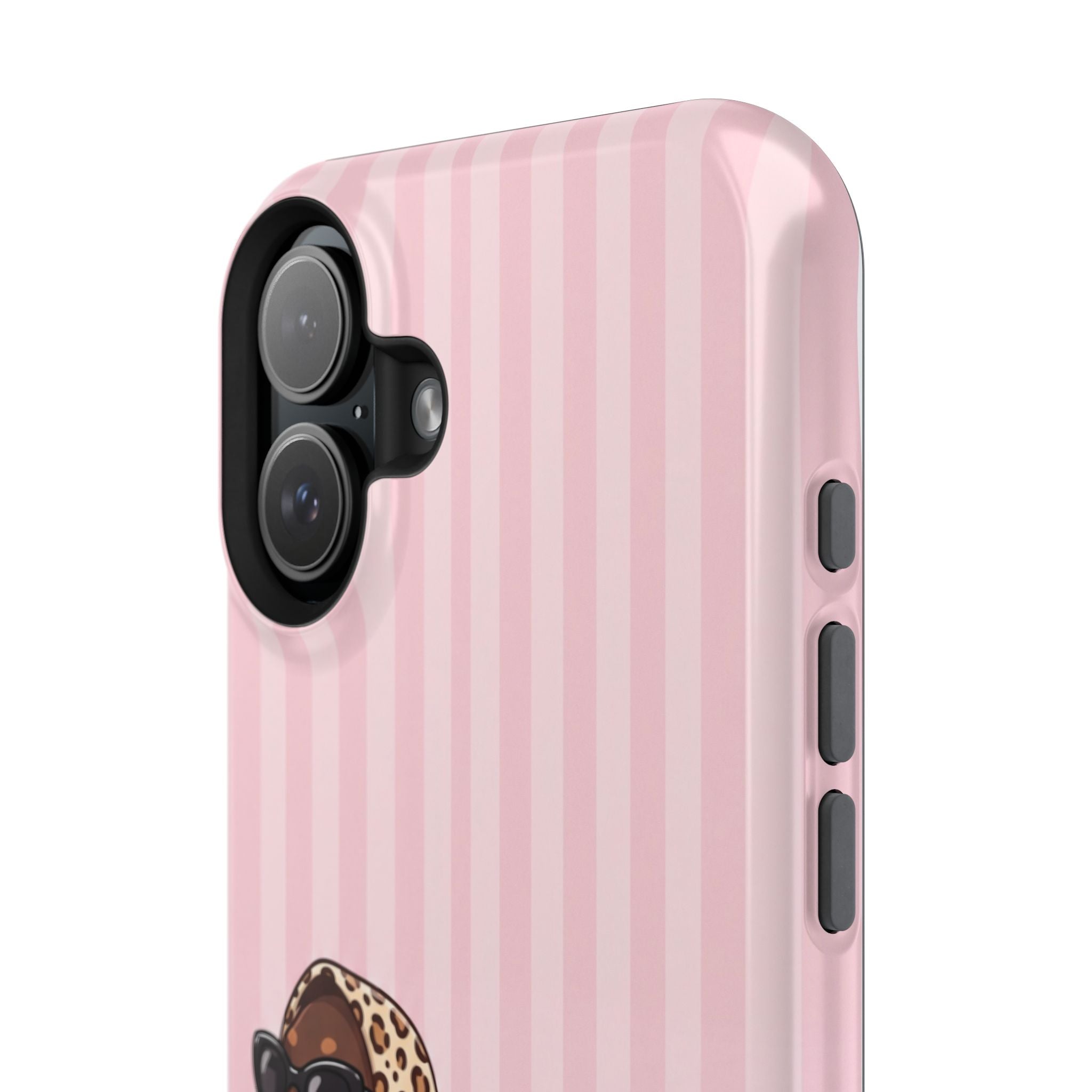 Glam Dachshund Phone Case | Cute Sausage Dog in Leopard Scarf & Sunglasses | Pink Stripe Case for iPhone & Samsung