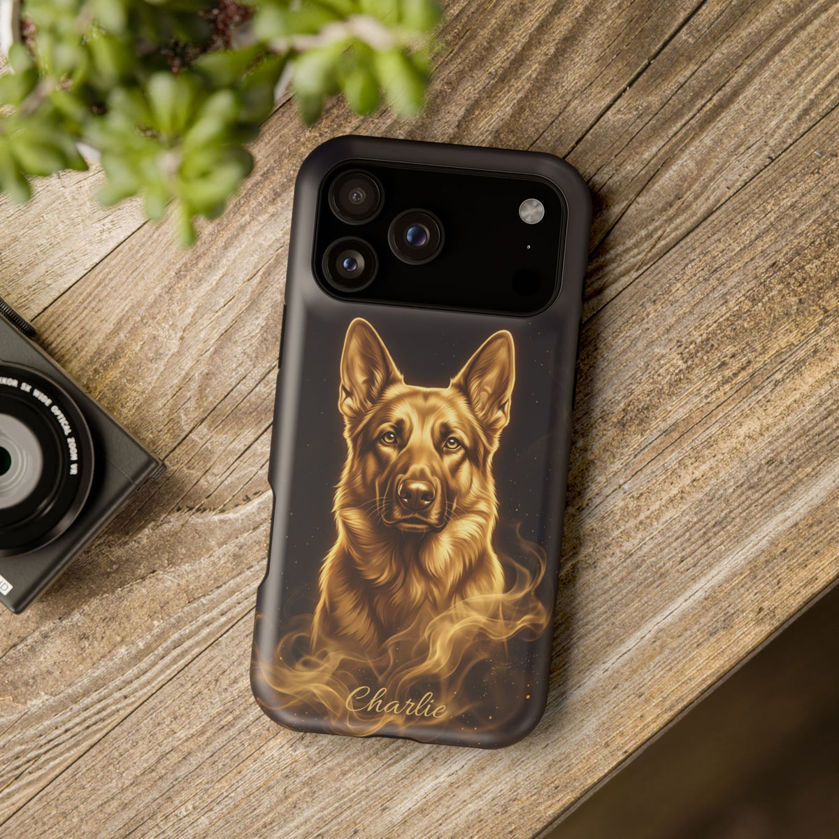 German Shepherd Phone Case | Personalized Gold Glow Art — Tough Magnetic Case with Wireless Charging