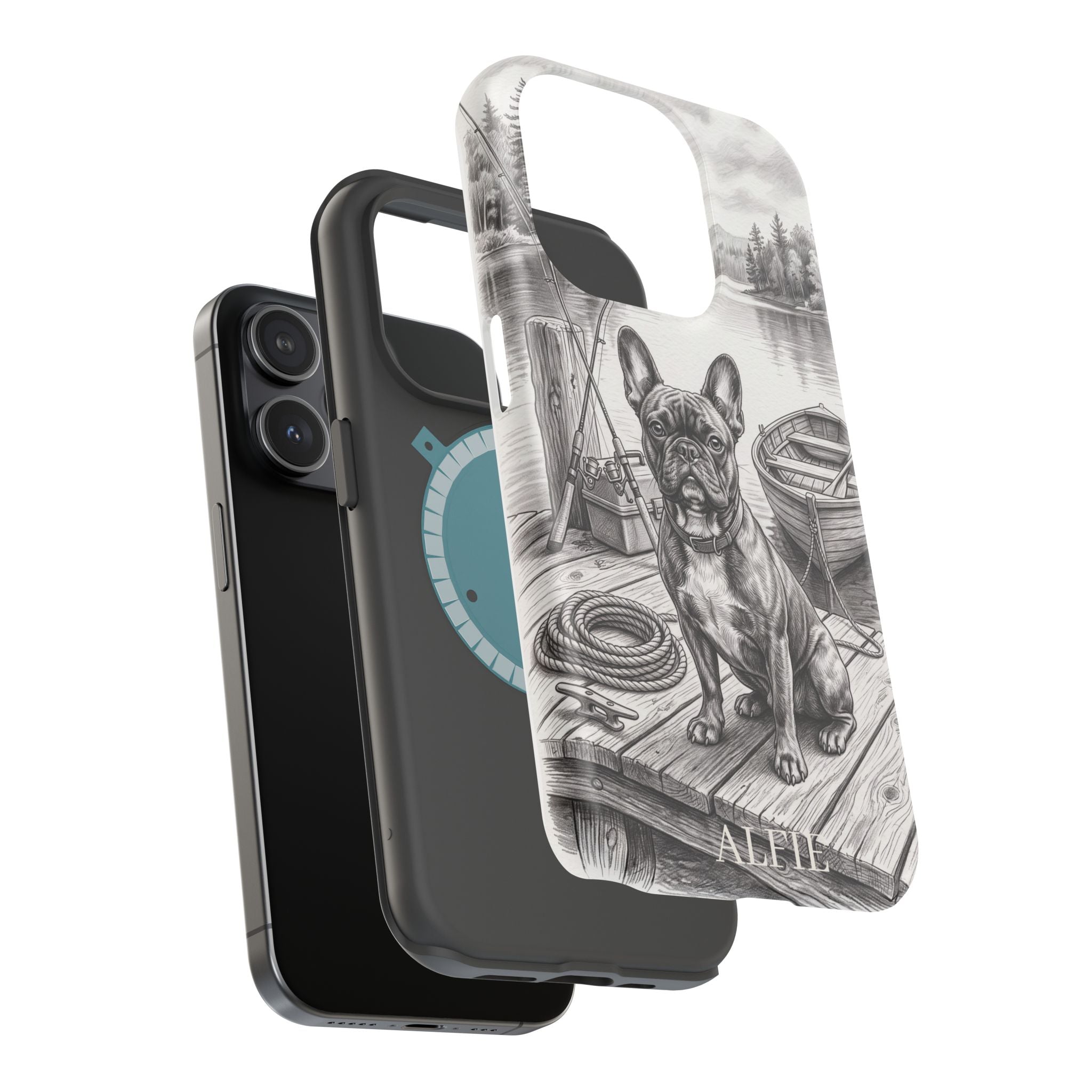 Personalized French Bulldog Lakeside Dock Phone Case — Wireless Charging Cover