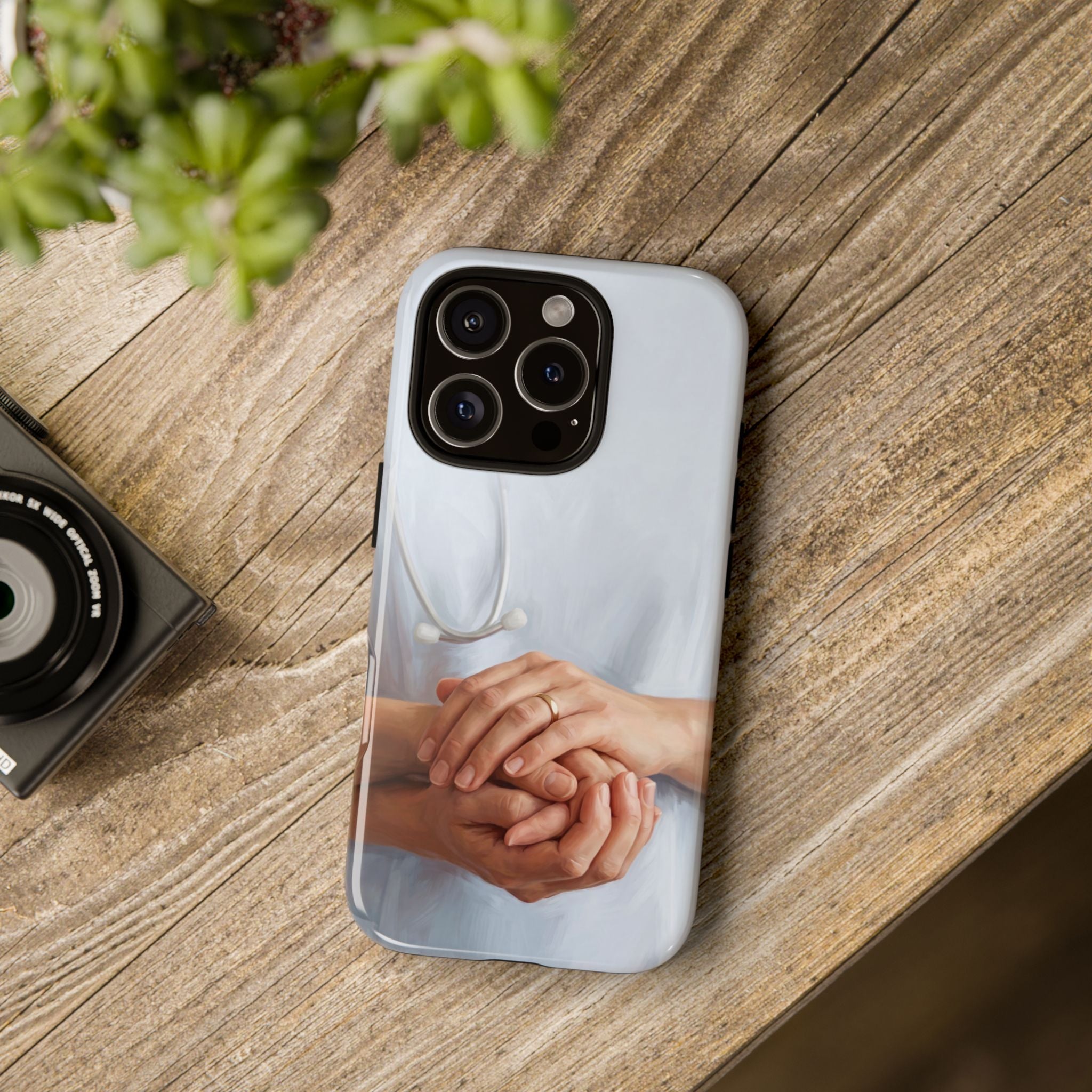 Nurse's Comforting Hands Phone Case | Caring Hands & Stethoscope Illustration | iPhone & Samsung