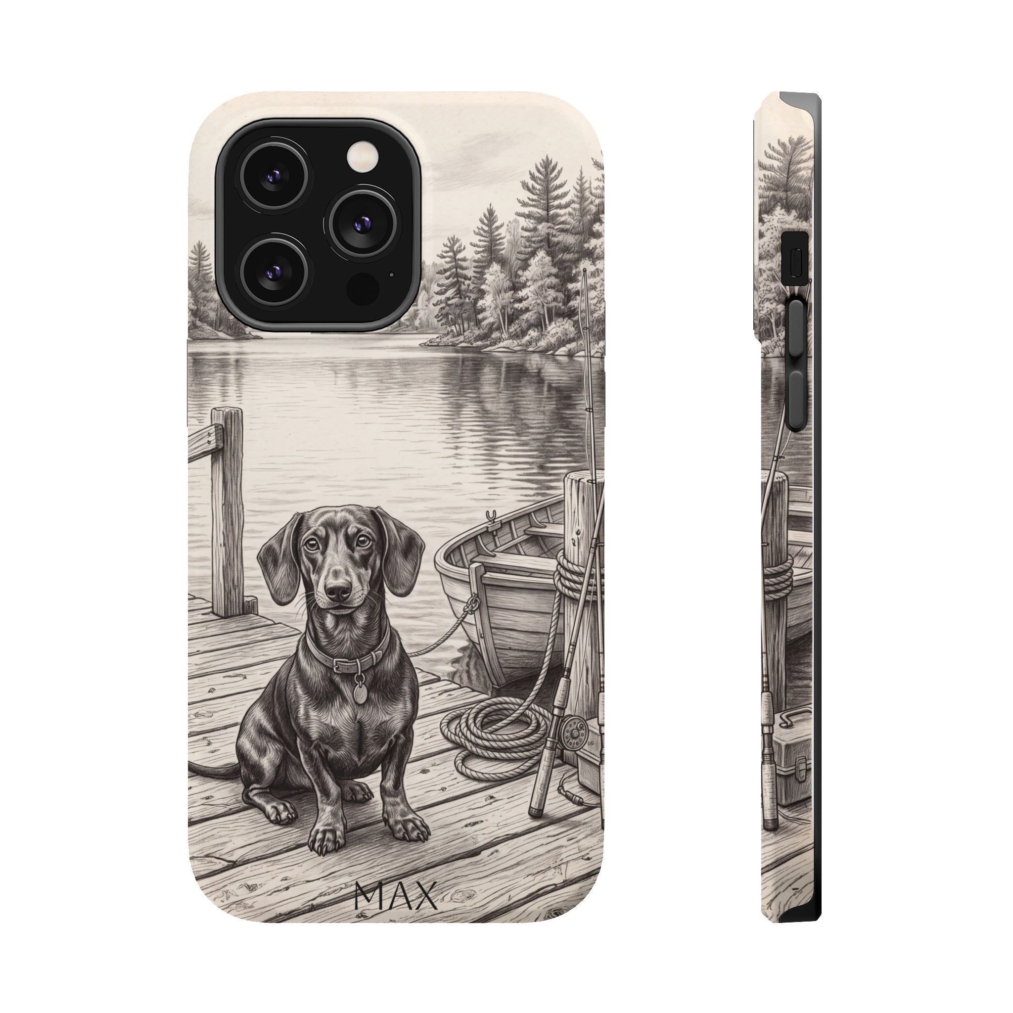 Personalized Dachshund Sunset Beach Phone Case — Wireless Charging Cover