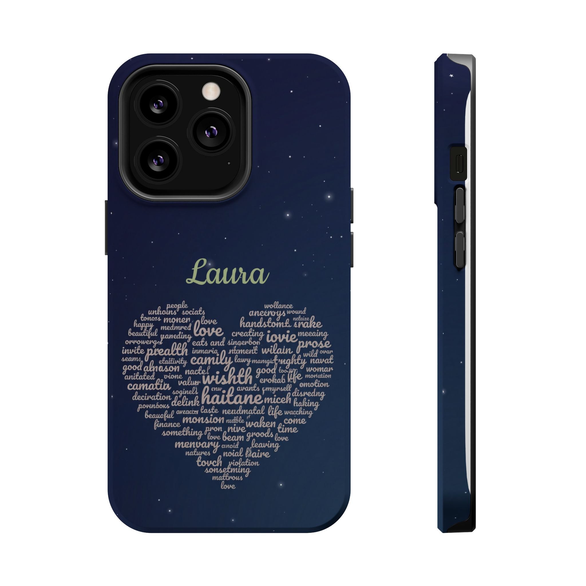 Personalized Teacher Heart Word Art Phone Case — Navy Wireless Charging Cover