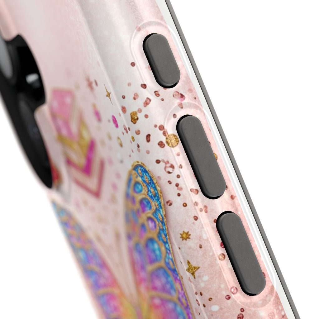 Blush Glitter Butterfly Personalized Teacher Phone Case — Wireless Charging Cover
