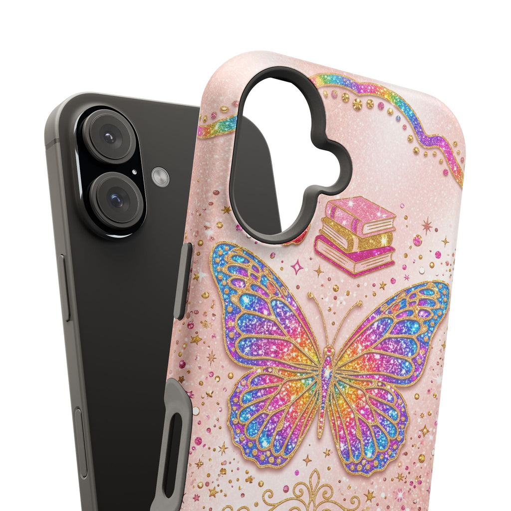 Blush Glitter Butterfly Personalized Teacher Phone Case — Wireless Charging Cover
