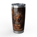 Dachshund Royal Portrait Stainless Tumbler — 20oz Personalized Travel Mug with Vintage Library Design