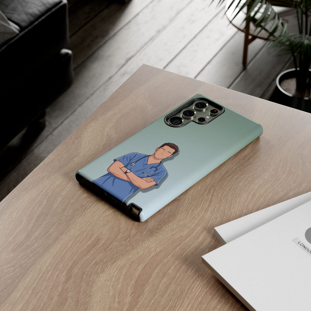 Male Nurse Phone Case | Confident Nurse in Blue Scrubs Illustration | iPhone & Samsung