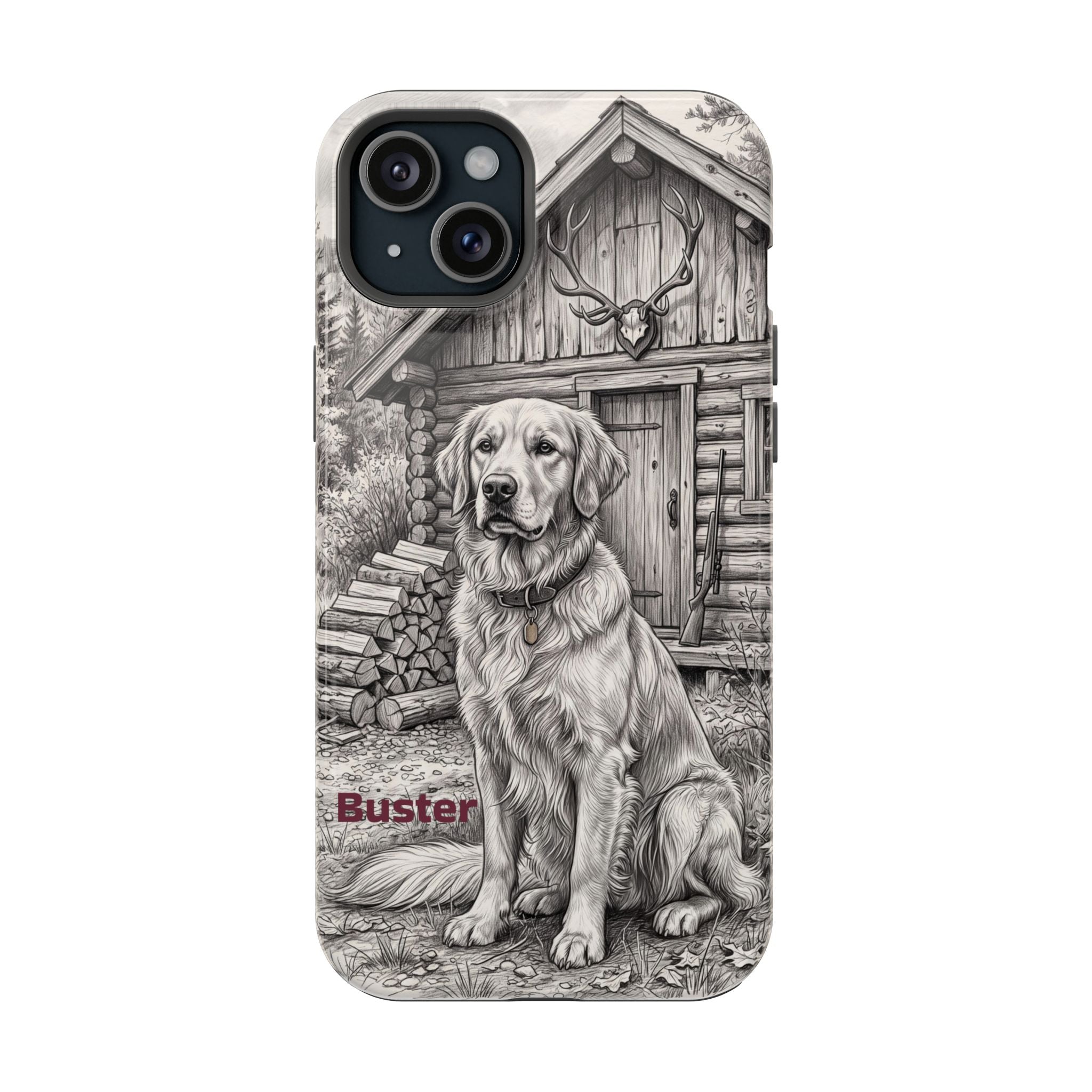 Personalized Golden Retriever Cabin Porch Phone Case — Wireless Charging Cover