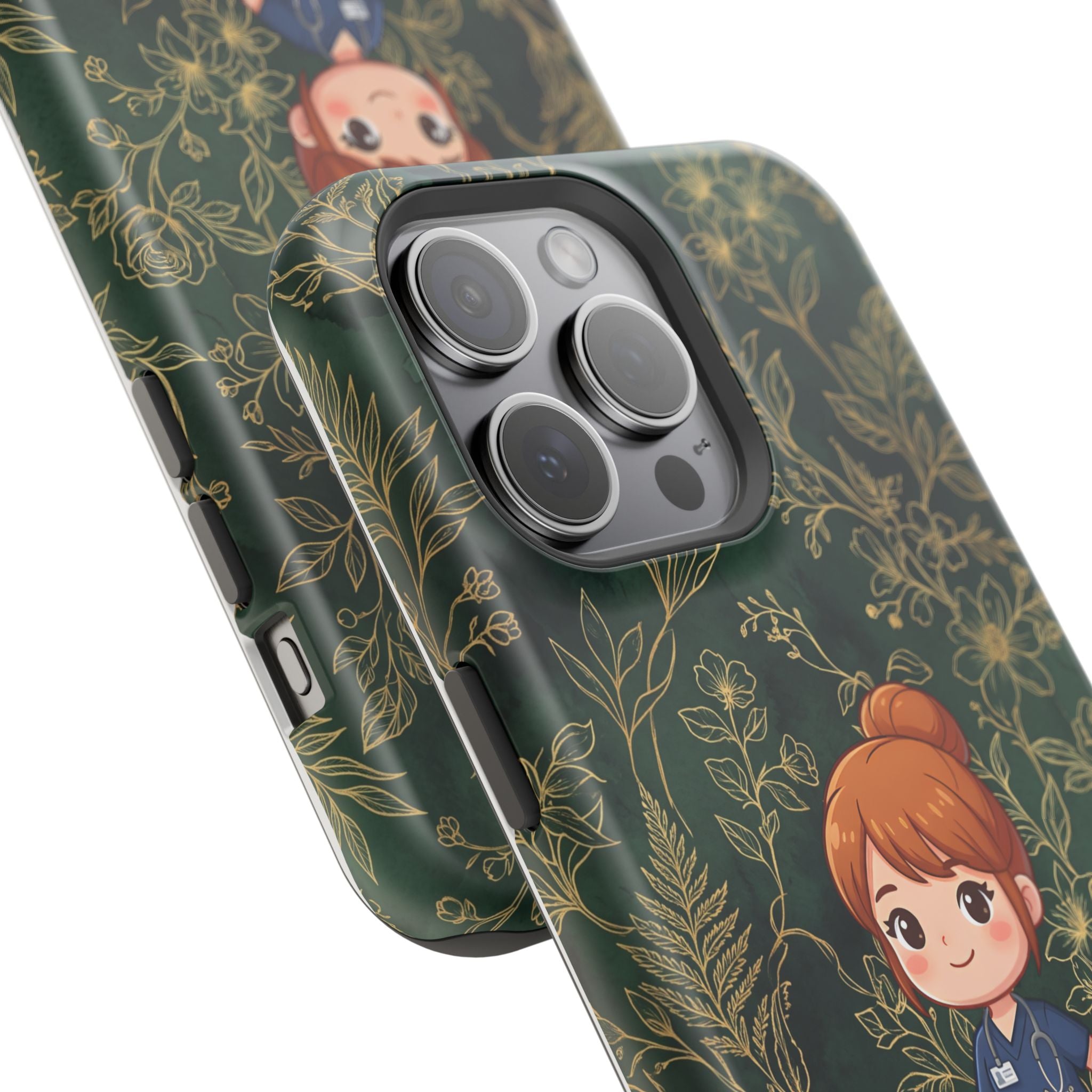 Personalized Nurse Botanical Phone Case — Impact-Resistant Wireless Charging Cover