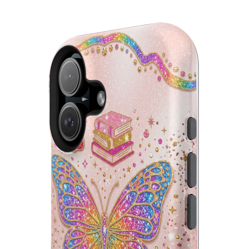Blush Glitter Butterfly Personalized Teacher Phone Case — Wireless Charging Cover