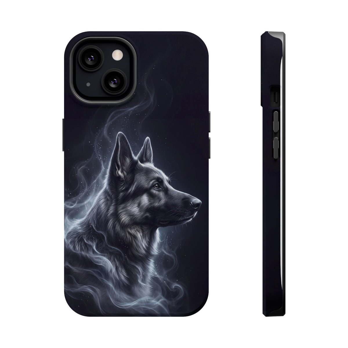 German Shepherd Phone Case | Silver Moonlight Mist Art — Tough Magnetic Case with Wireless Charging
