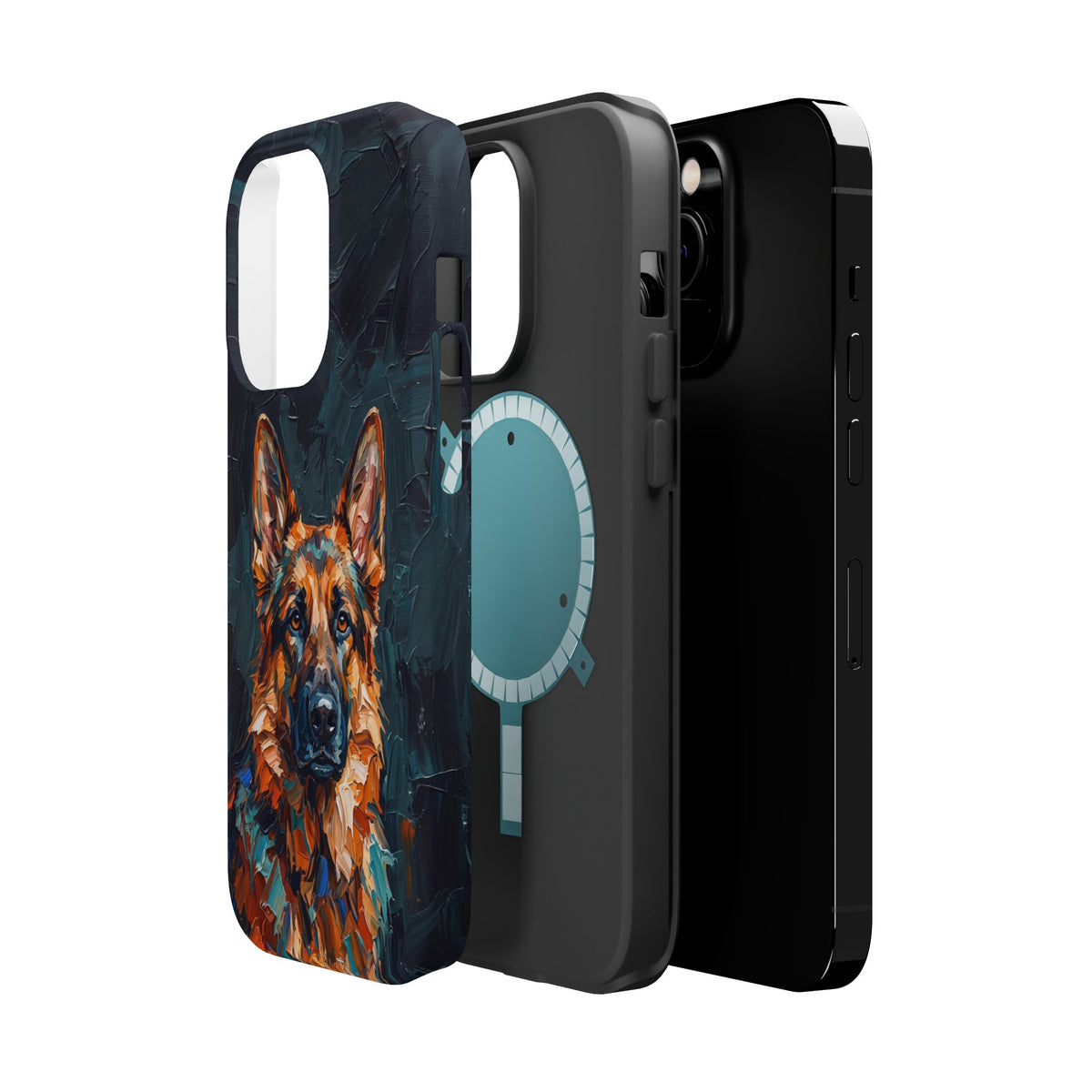 German Shepherd Phone Case | Palette Knife Painting Art — Tough Magnetic Case with Wireless Charging