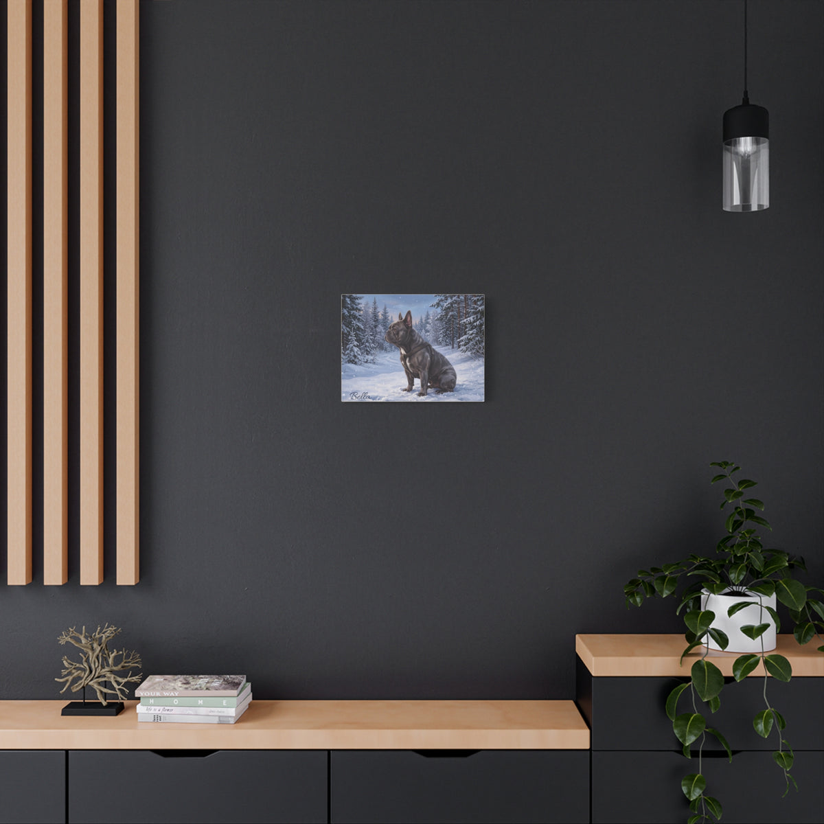 French Bulldog Personalized Canvas | Snowy Winter Forest Wall Art