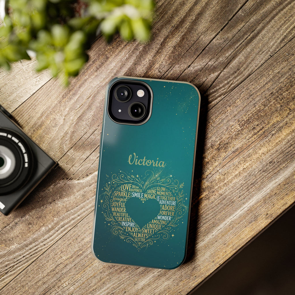 Personalized Teacher Phone Case — Custom Name Heart Word Art Design
