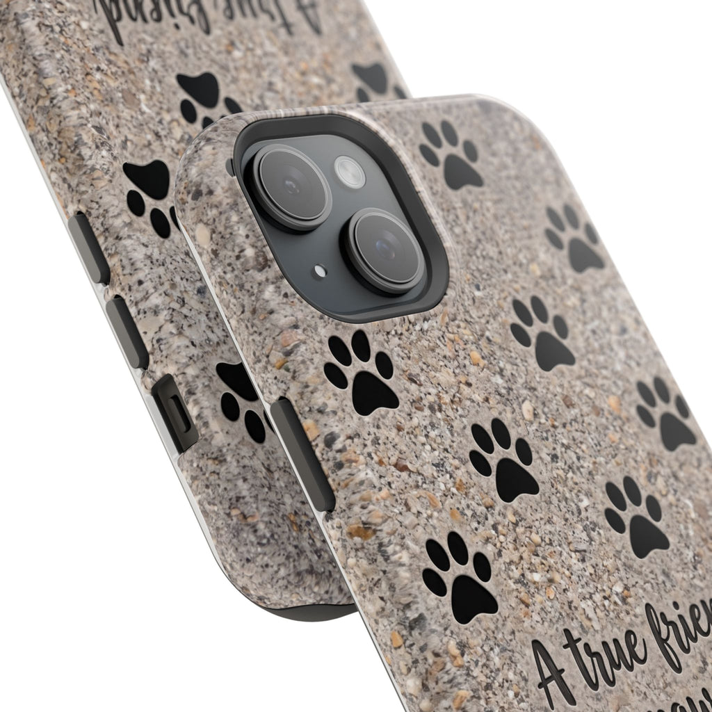 "A True Friend Leaves Paw Prints On Your Heart" Phone Case | Sentimental Stone-Texture Dog Paw Print Case | iPhone & Samsung