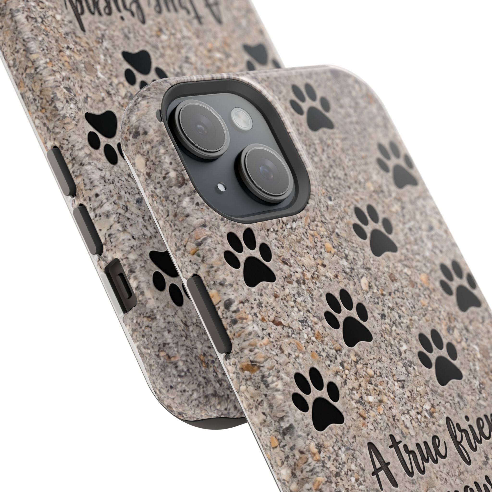 "A True Friend Leaves Paw Prints On Your Heart" Phone Case | Sentimental Stone-Texture Dog Paw Print Case | iPhone & Samsung