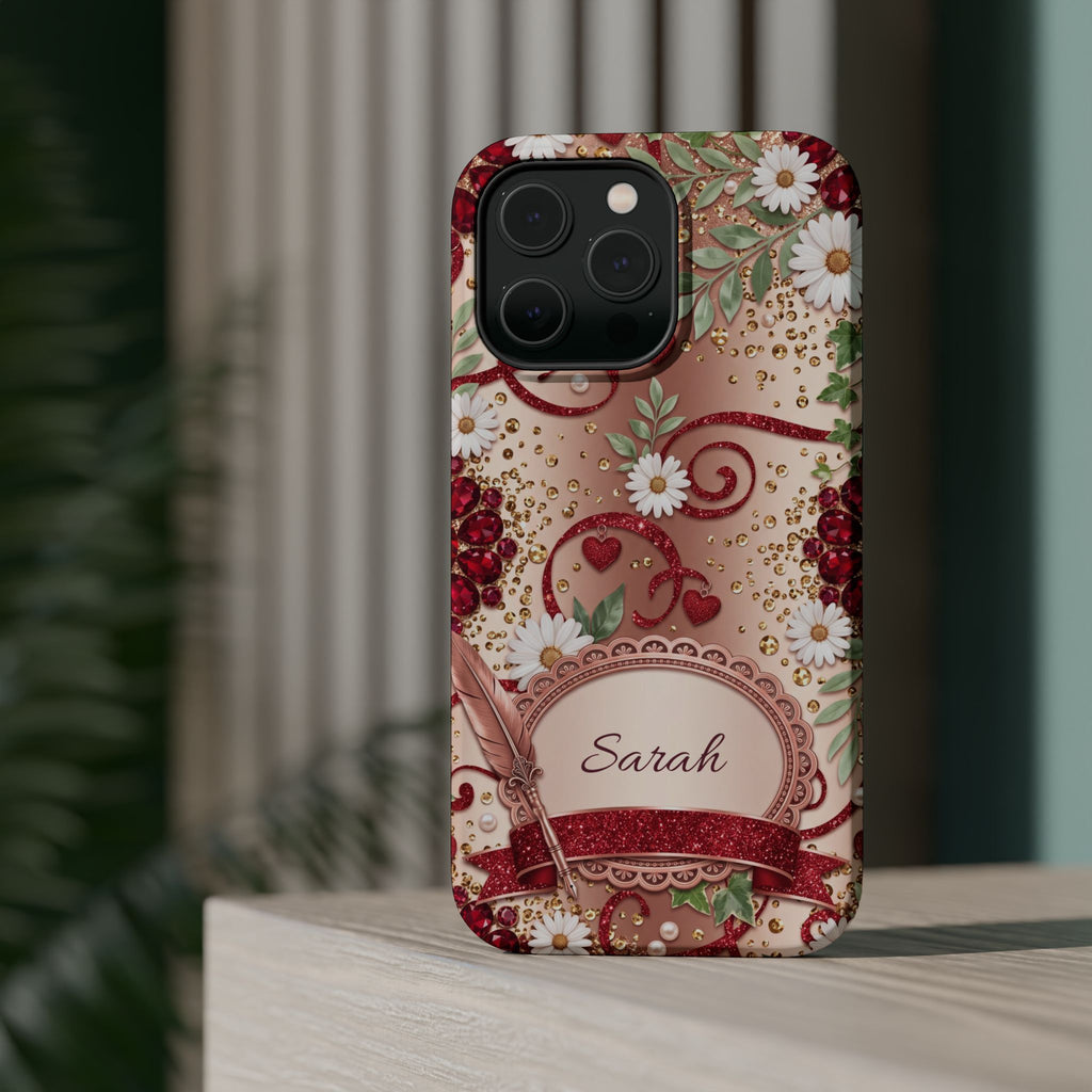 Personalized Vintage Floral Teacher Phone Case — Wireless Charging Cover
