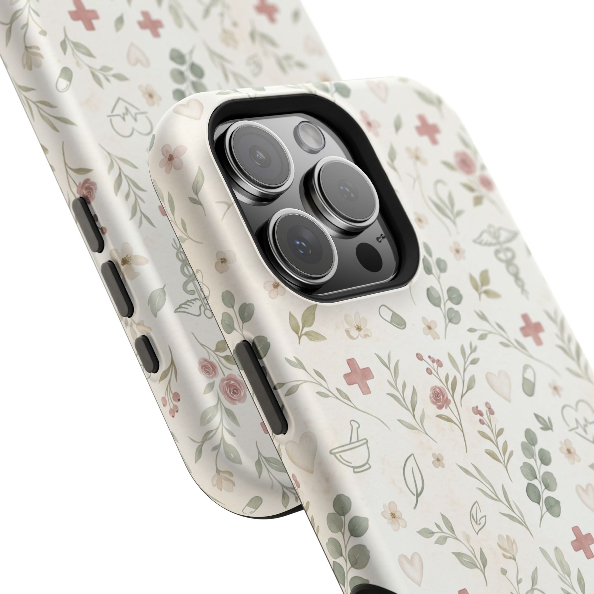 Floral Nurse Phone Case — Impact-Resistant Wireless Charging Cover